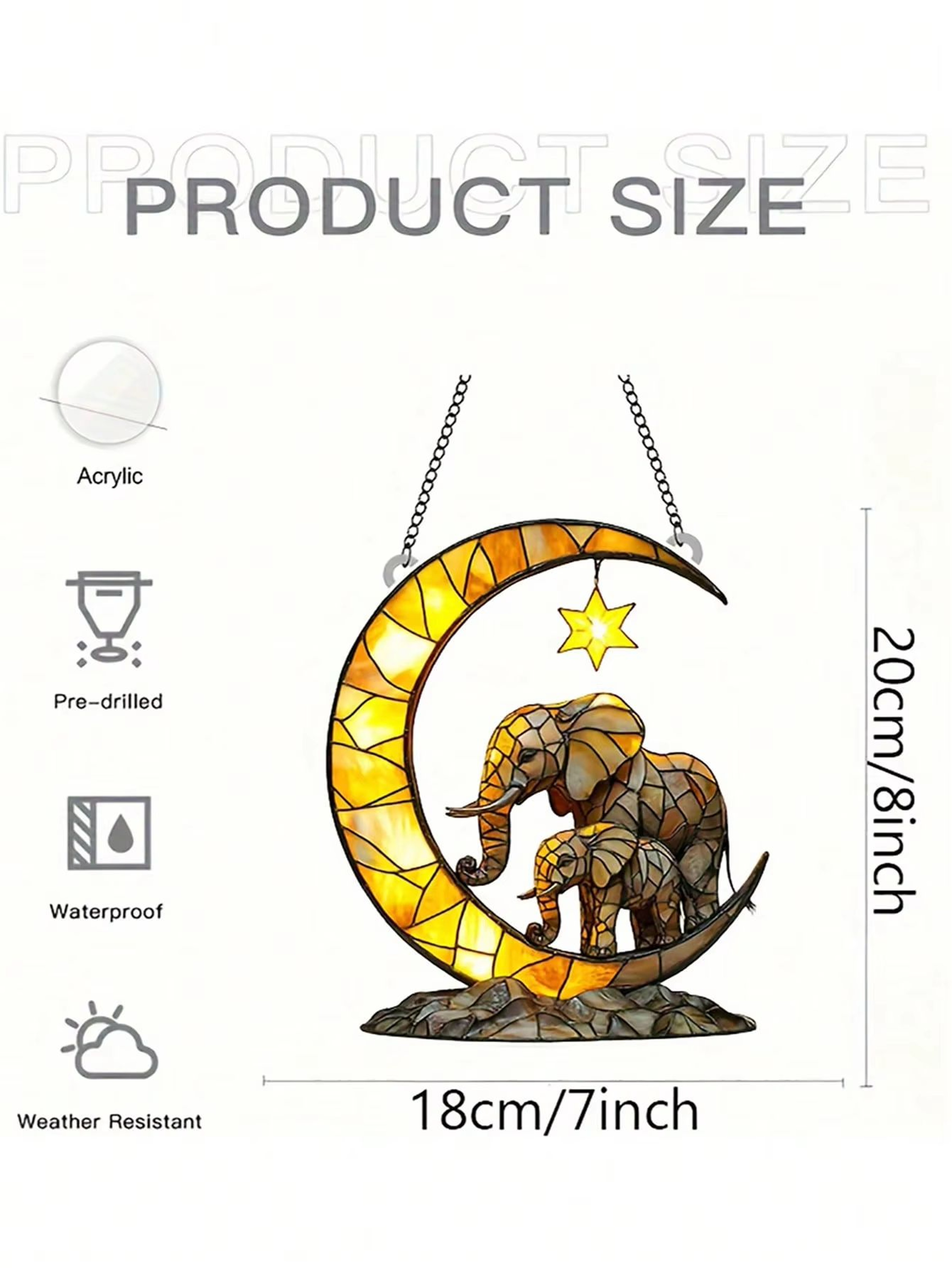 Elephant Family Moon Window Hanging Decoration Pendant For Garden And Home 4