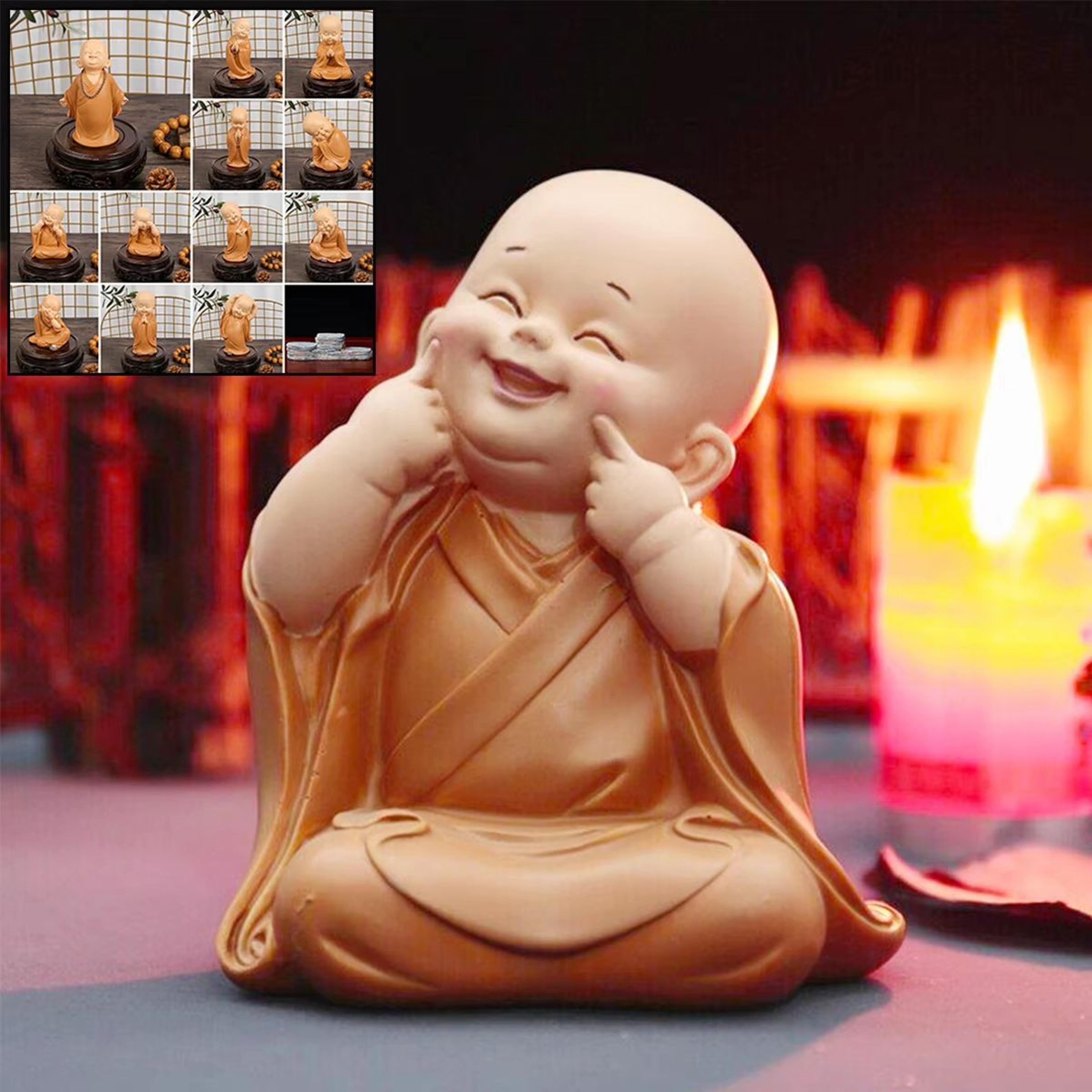 Cute Little Monk Resin Statue Mini Buddha Figurine Zen Desk Decor 0