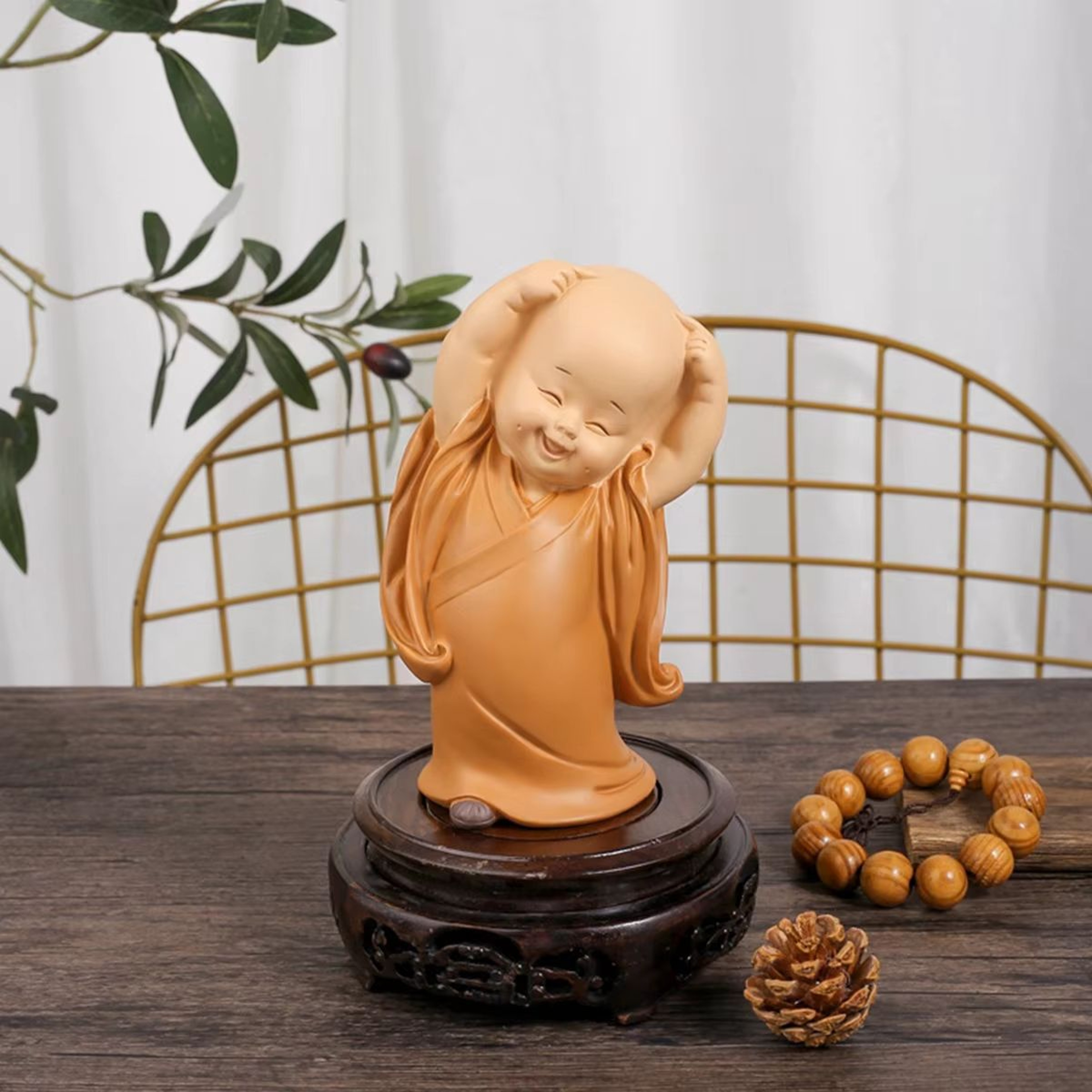 Cute Little Monk Resin Statue Mini Buddha Figurine Zen Desk Decor 11