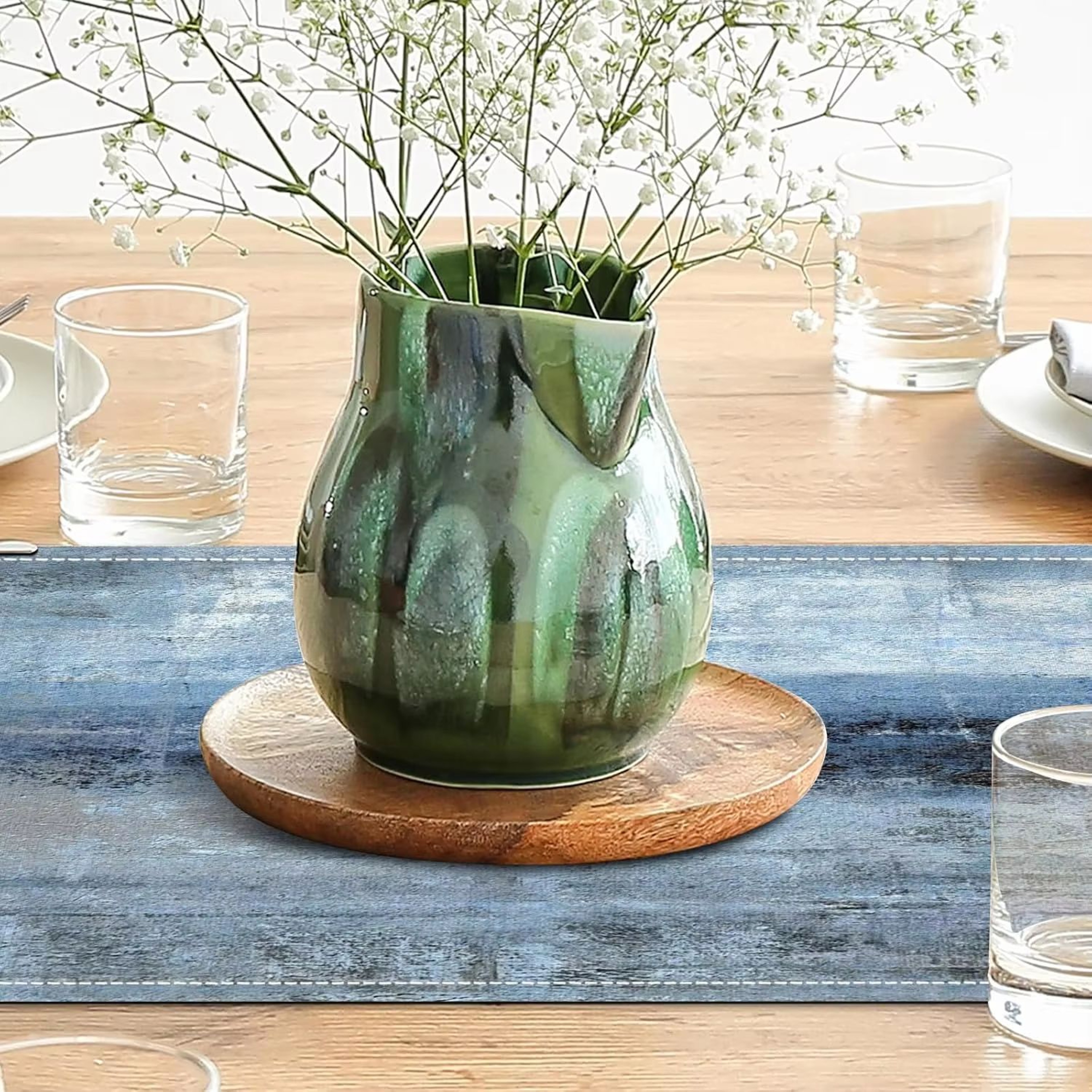 Tie Dye Linen Table Runner Modern Farmhouse Rustic Dining Table Decor 3