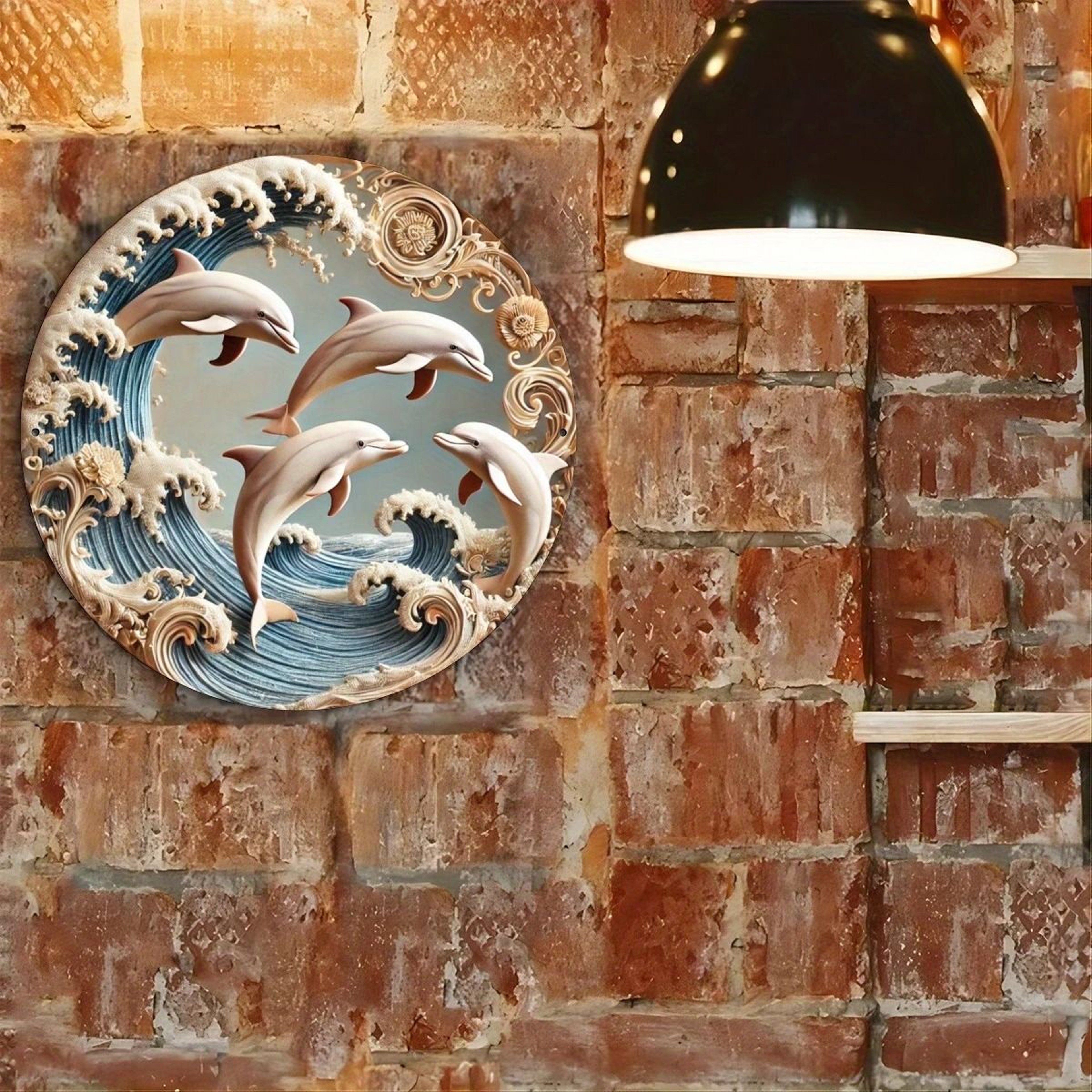 2D Wooden Dolphin Wall Plaque 8in  Coastal Underwater Theme Decorative Art 3