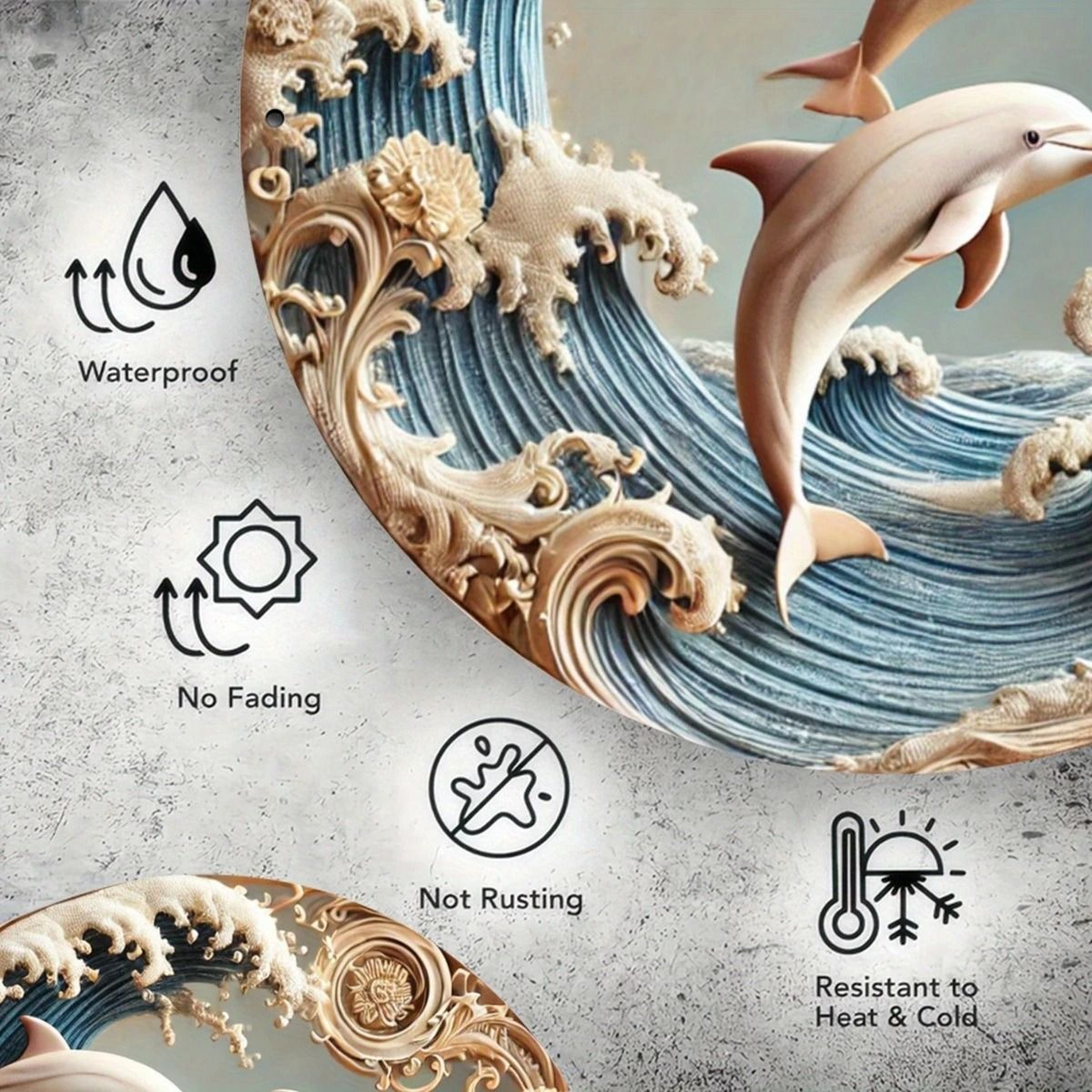 2D Wooden Dolphin Wall Plaque 8in  Coastal Underwater Theme Decorative Art 4