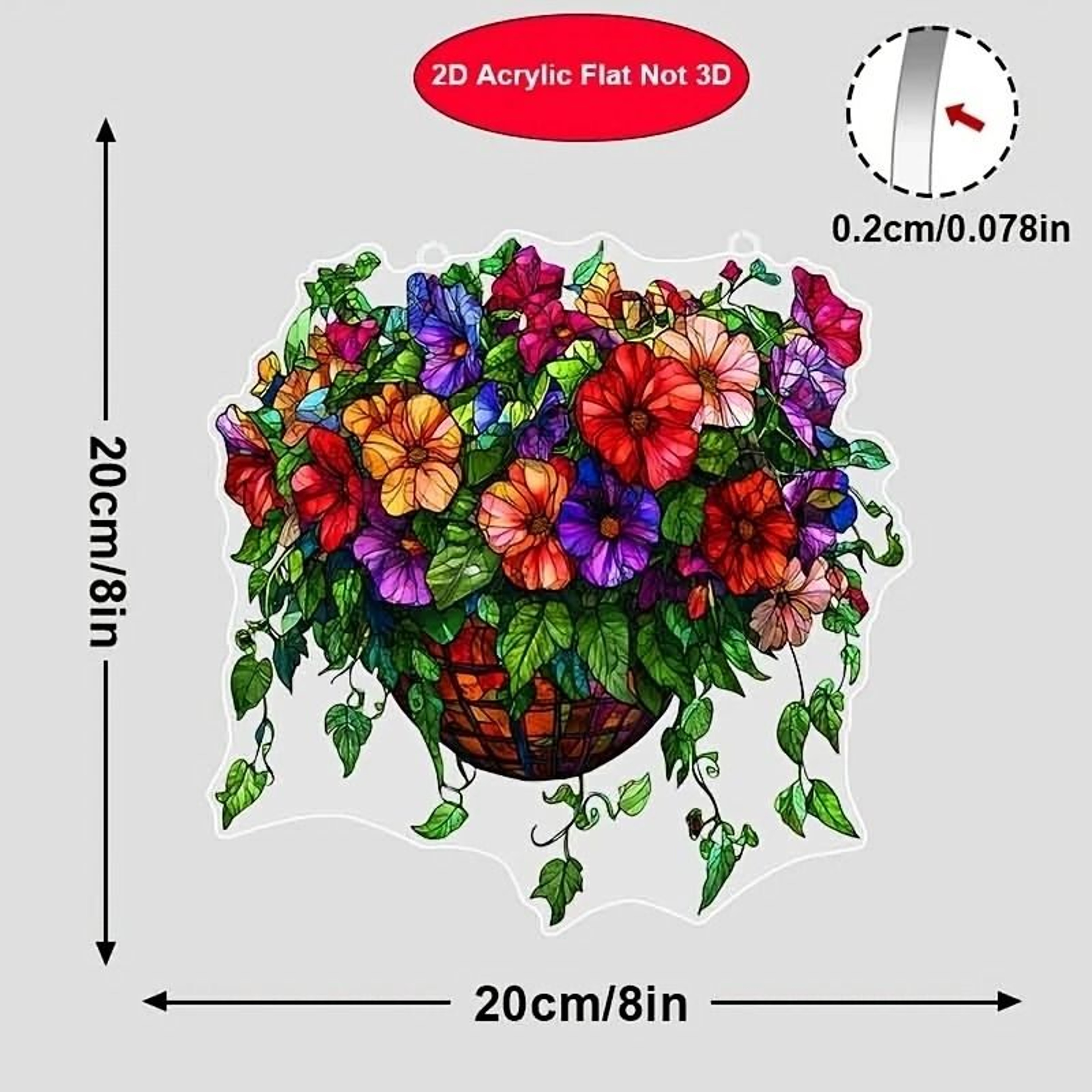 2D Acrylic Hanging Flower Basket Suncatcher  Minimalist Floating Plant Wall Decor 4