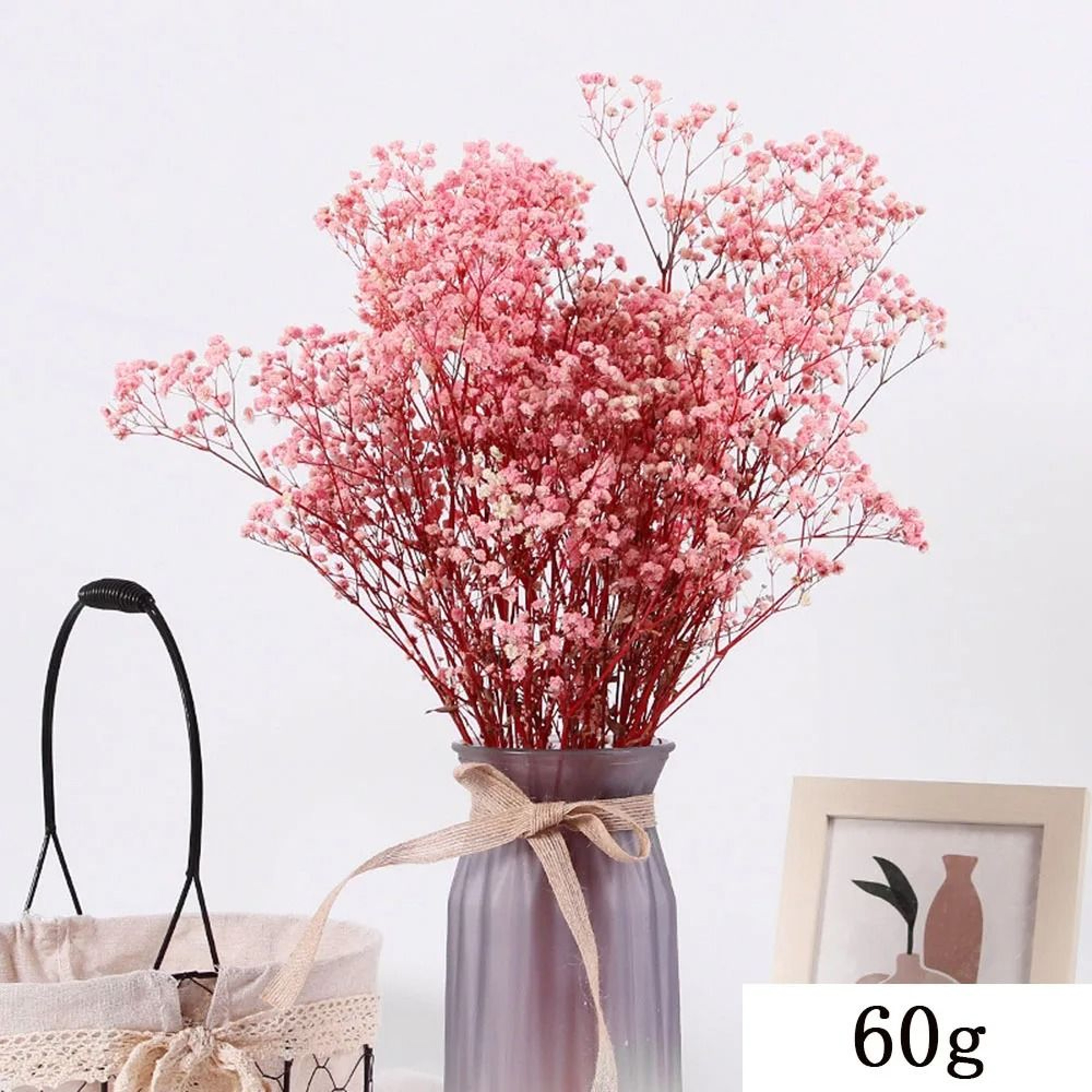 Pink White Dried Flower Pampas Bouquet  Boho Wedding Centerpiece Decor 7