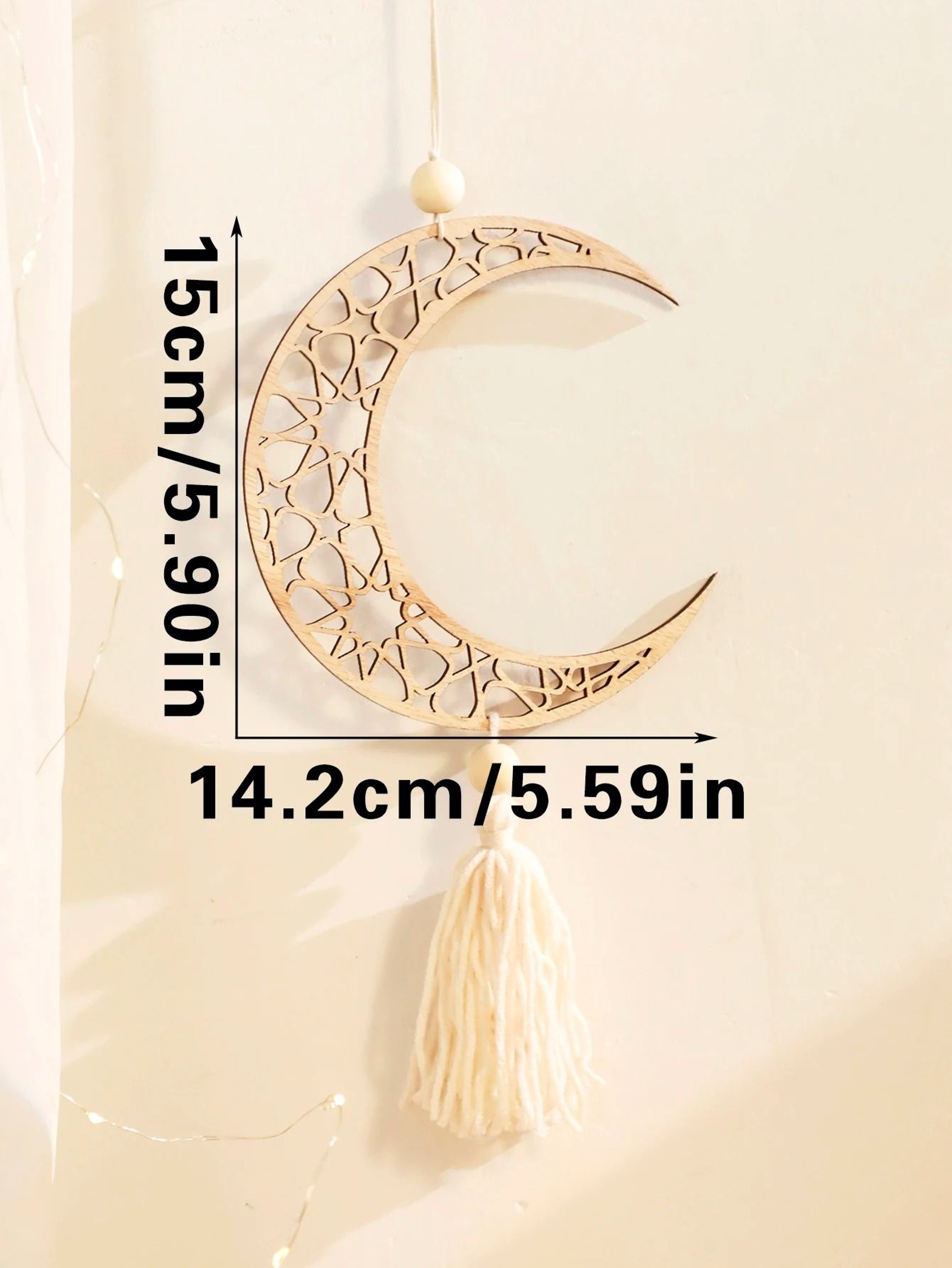Wooden Ramadan Moon Hanging Ornament Set  Ramadan Hanging Ornaments Eid Mubarak Tassel Decor 9