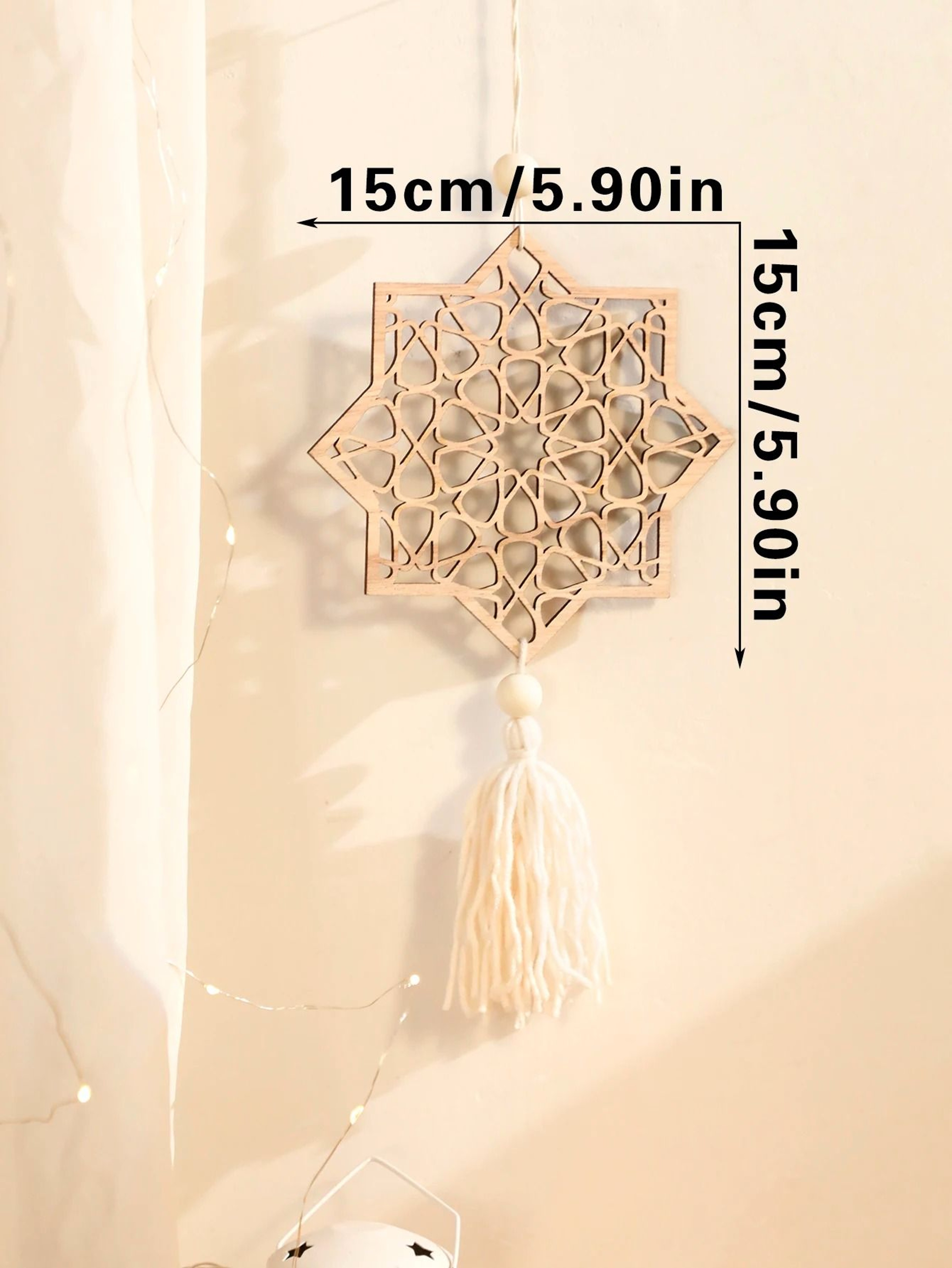 Wooden Ramadan Moon Hanging Ornament Set  Ramadan Hanging Ornaments Eid Mubarak Tassel Decor 10