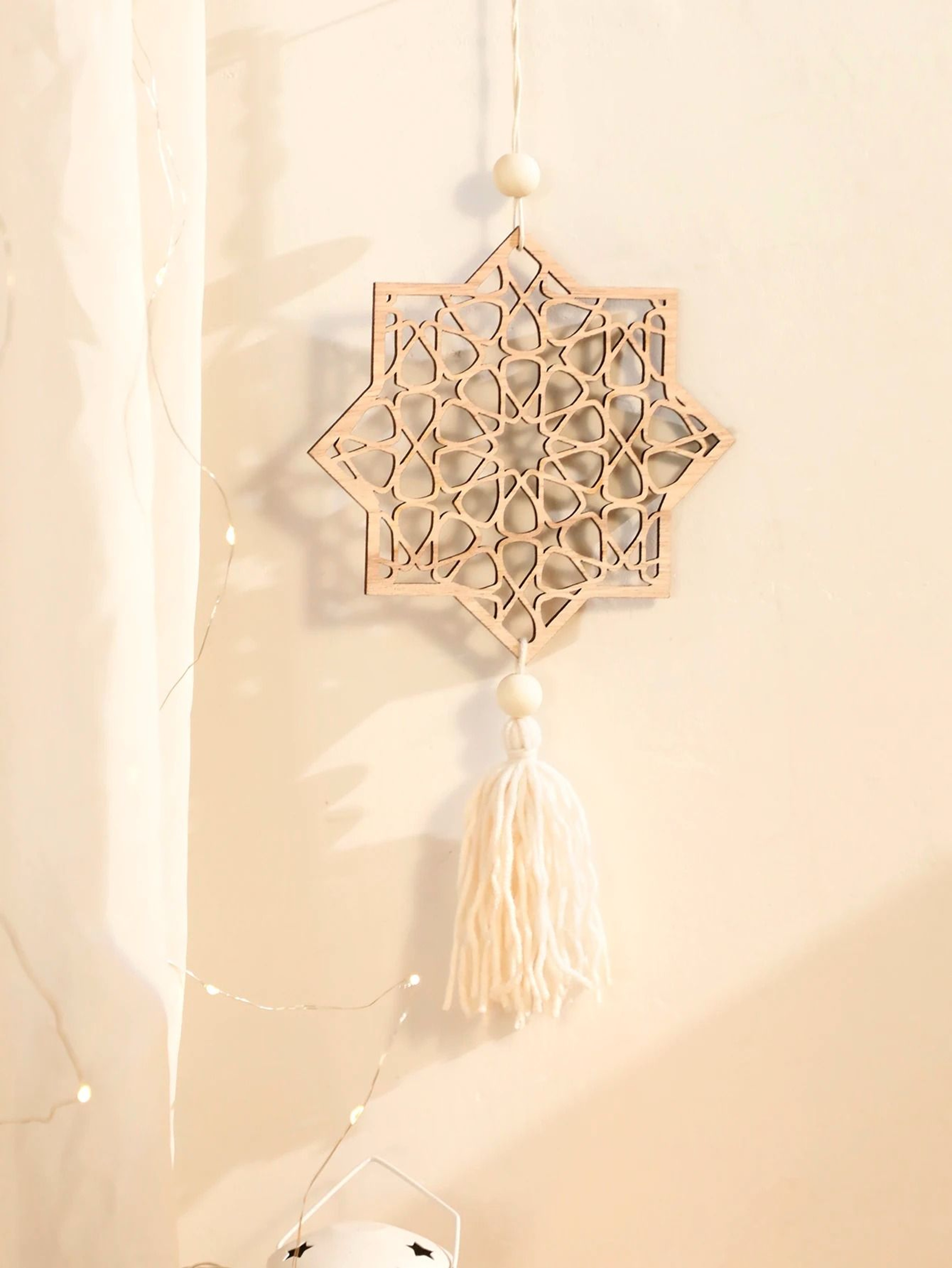 Wooden Ramadan Moon Hanging Ornament Set  Ramadan Hanging Ornaments Eid Mubarak Tassel Decor 5
