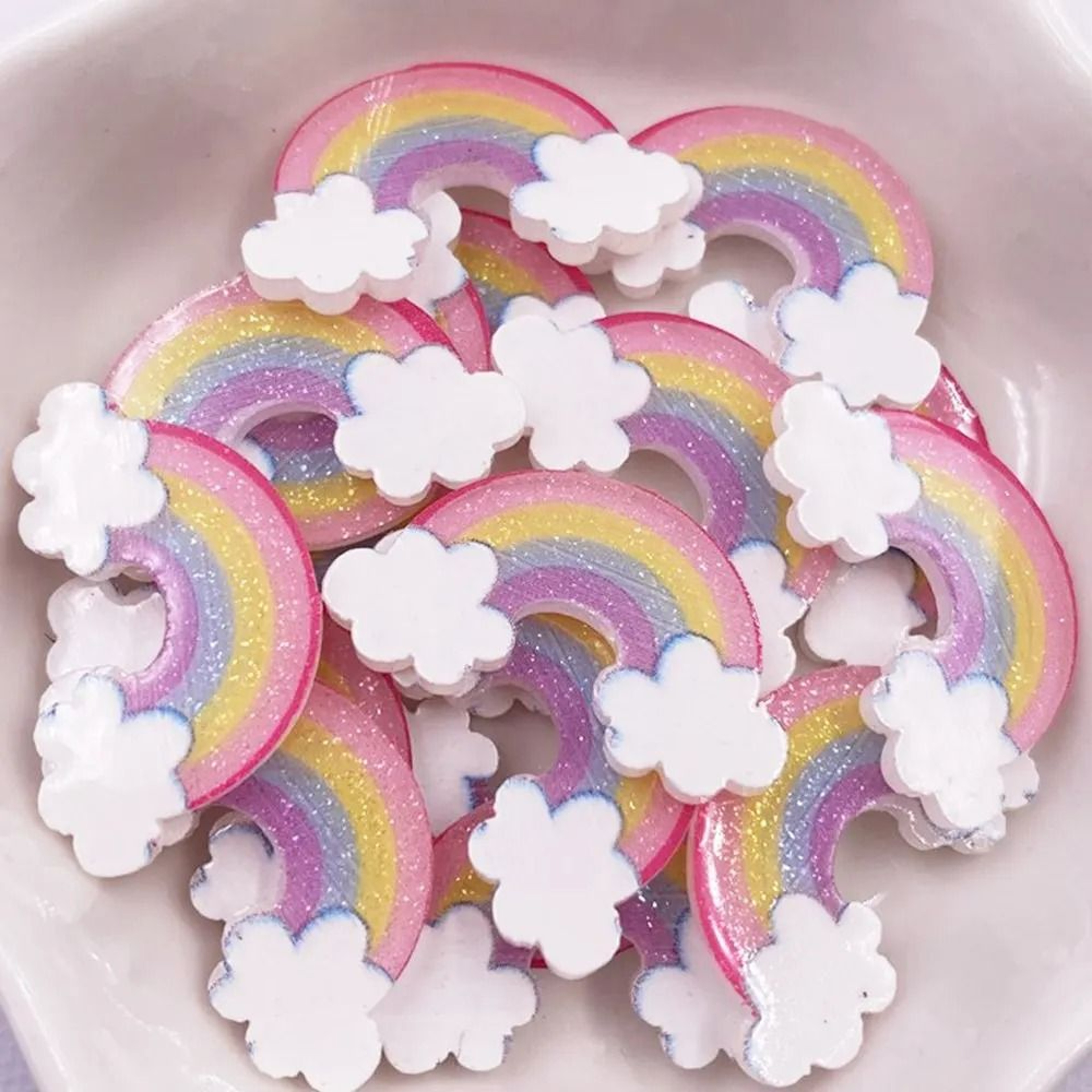 20PCS Glitter Rainbow Cloud Flatback Acrylic Embellishments DIY Craft Decor 0
