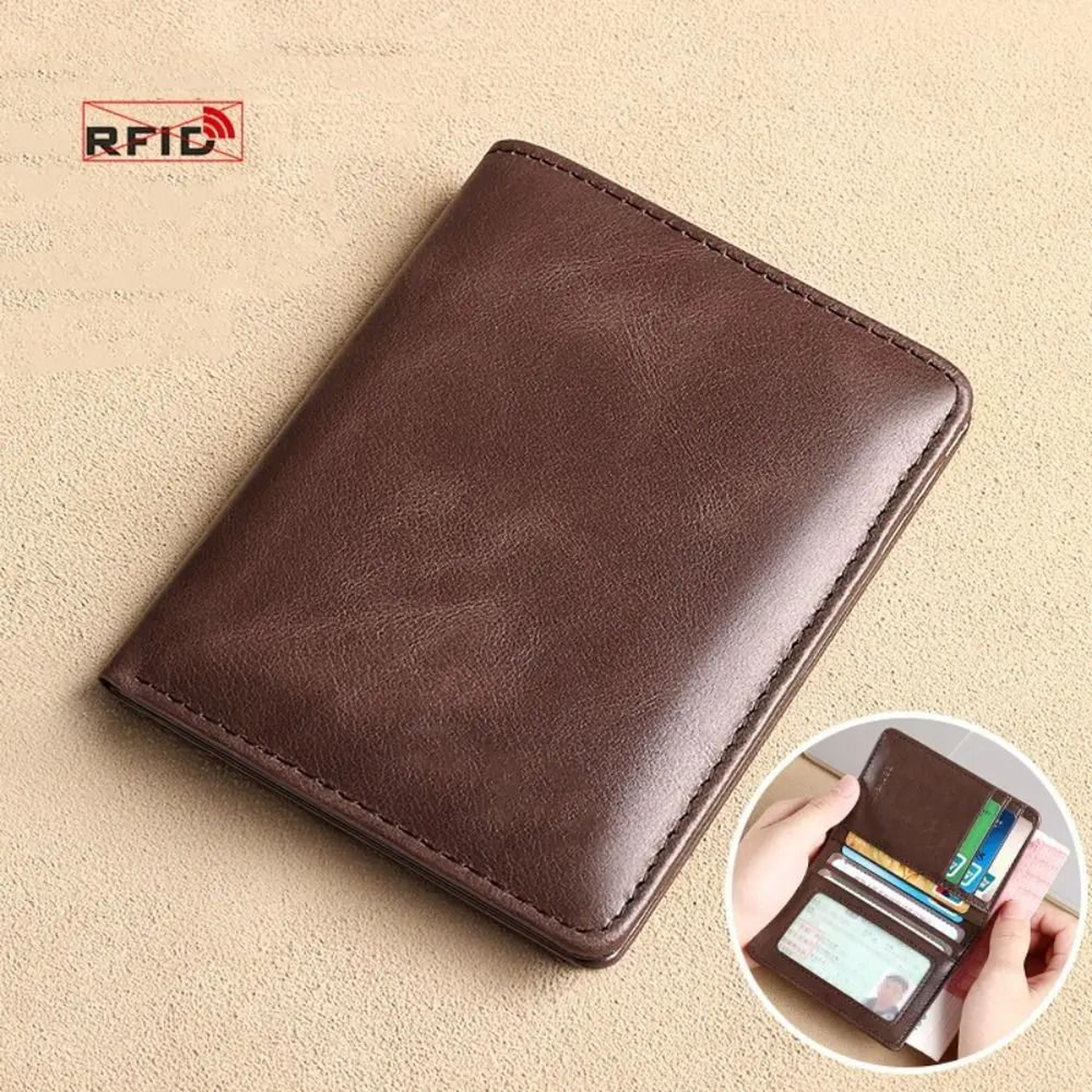 Vintage Leather RFID Mini Wallet With Money Clip Slim Card Holder For Men 8