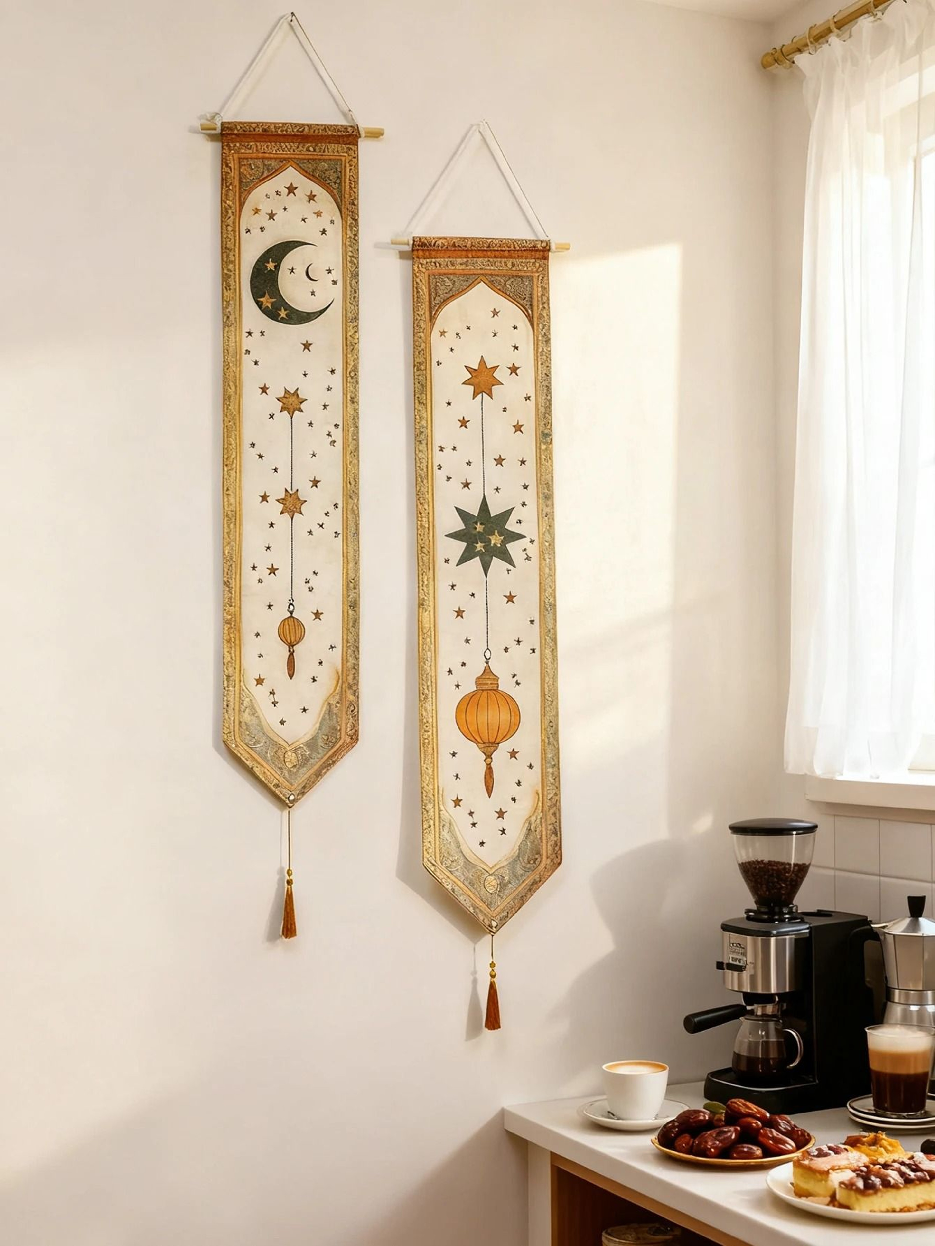 Islamic Ramadan Moon Star Lantern Wall Banner Eid Mubarak Tapestry Decor 4
