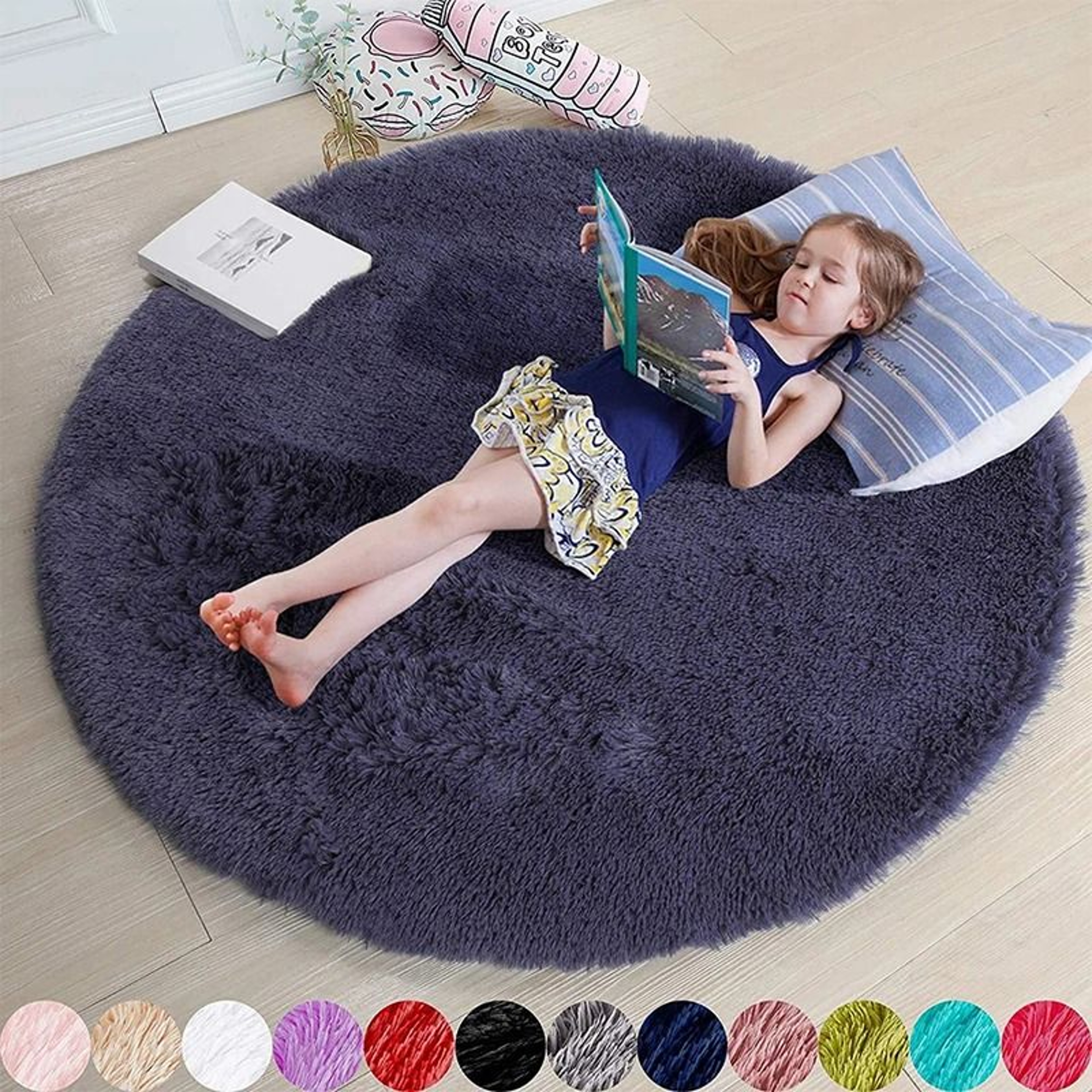 Ultra Soft Fluffy Round Rug Shaggy Bedroom Carpet Aesthetic Plush Floor Mat 11