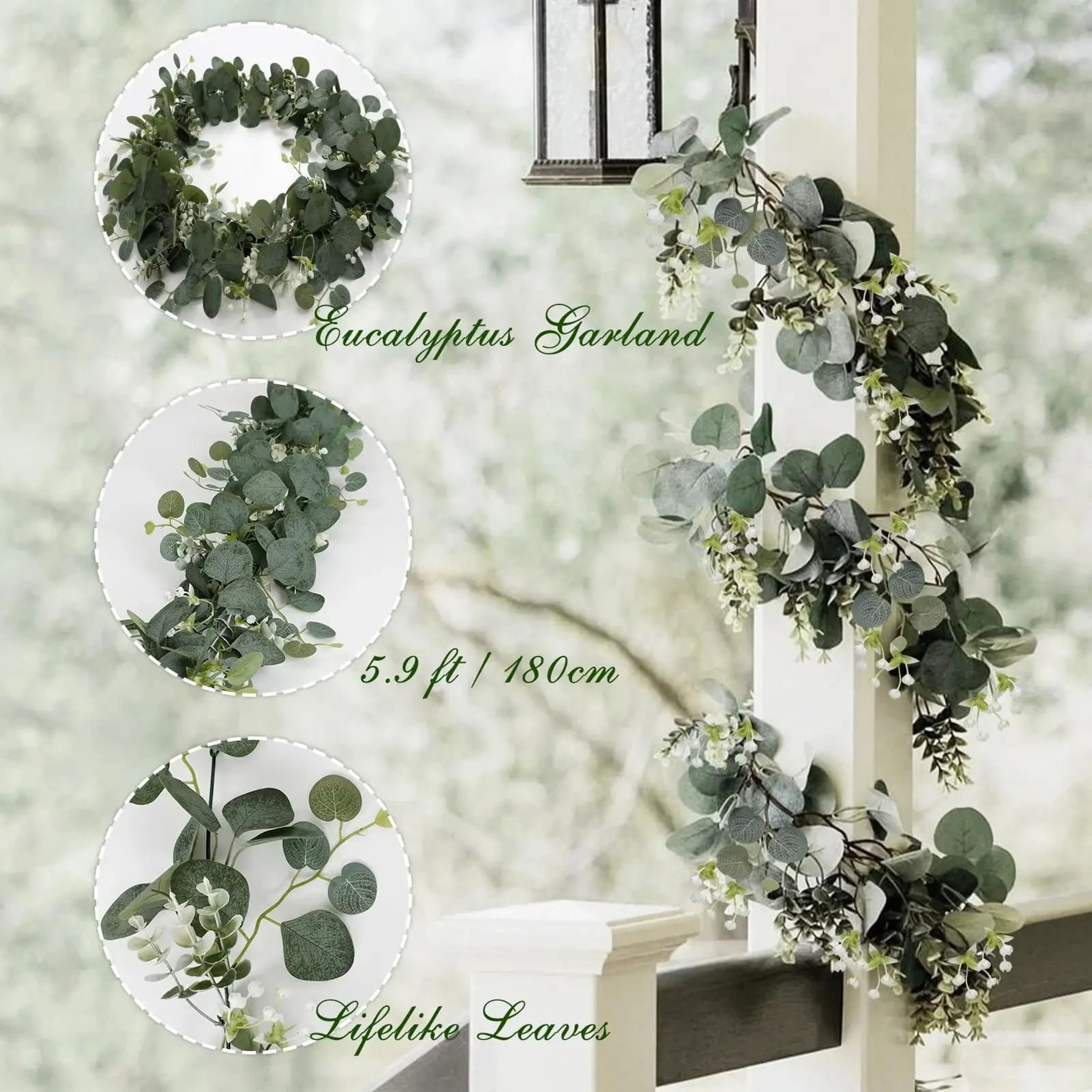 Artificial Eucalyptus Garland With White Flowers And Berries For Wedding And Home Decor 2