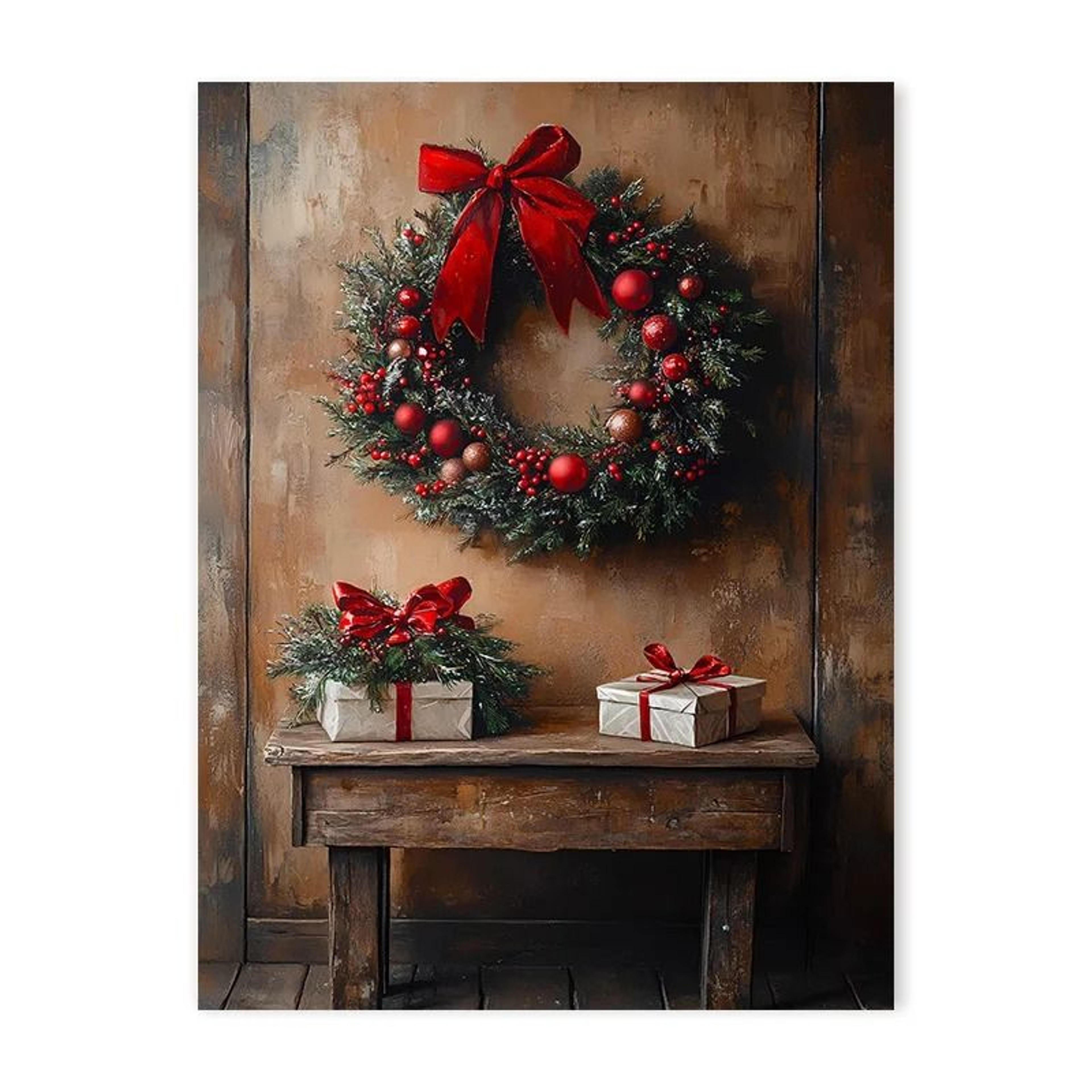 Vintage Red Truck Christmas Canvas Wall Art Nordic Winter Scene With Reindeer Decor 6