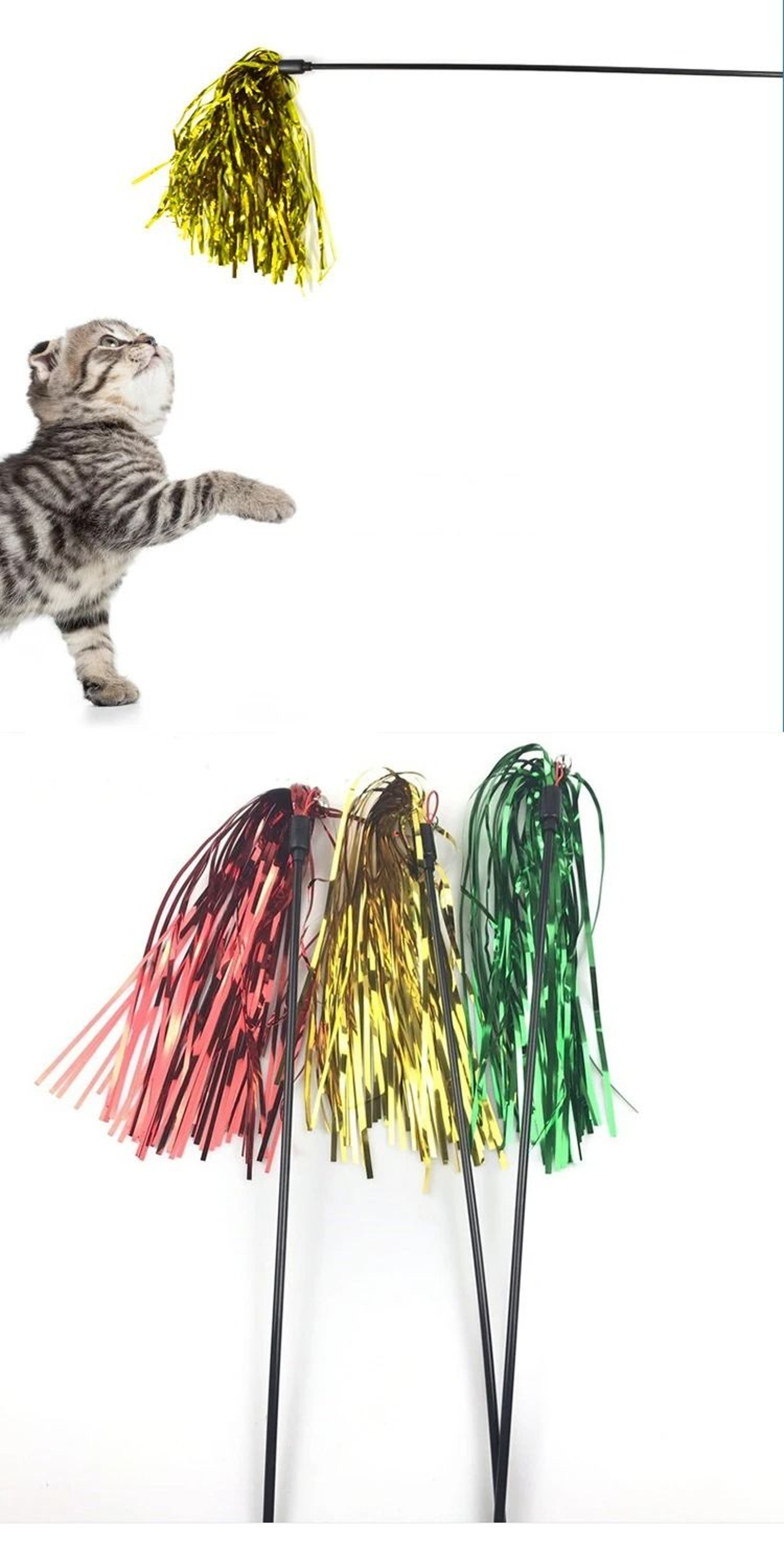 Interactive Ribbon Wand Cat Teaser Toy For Active Indoor Cats 3
