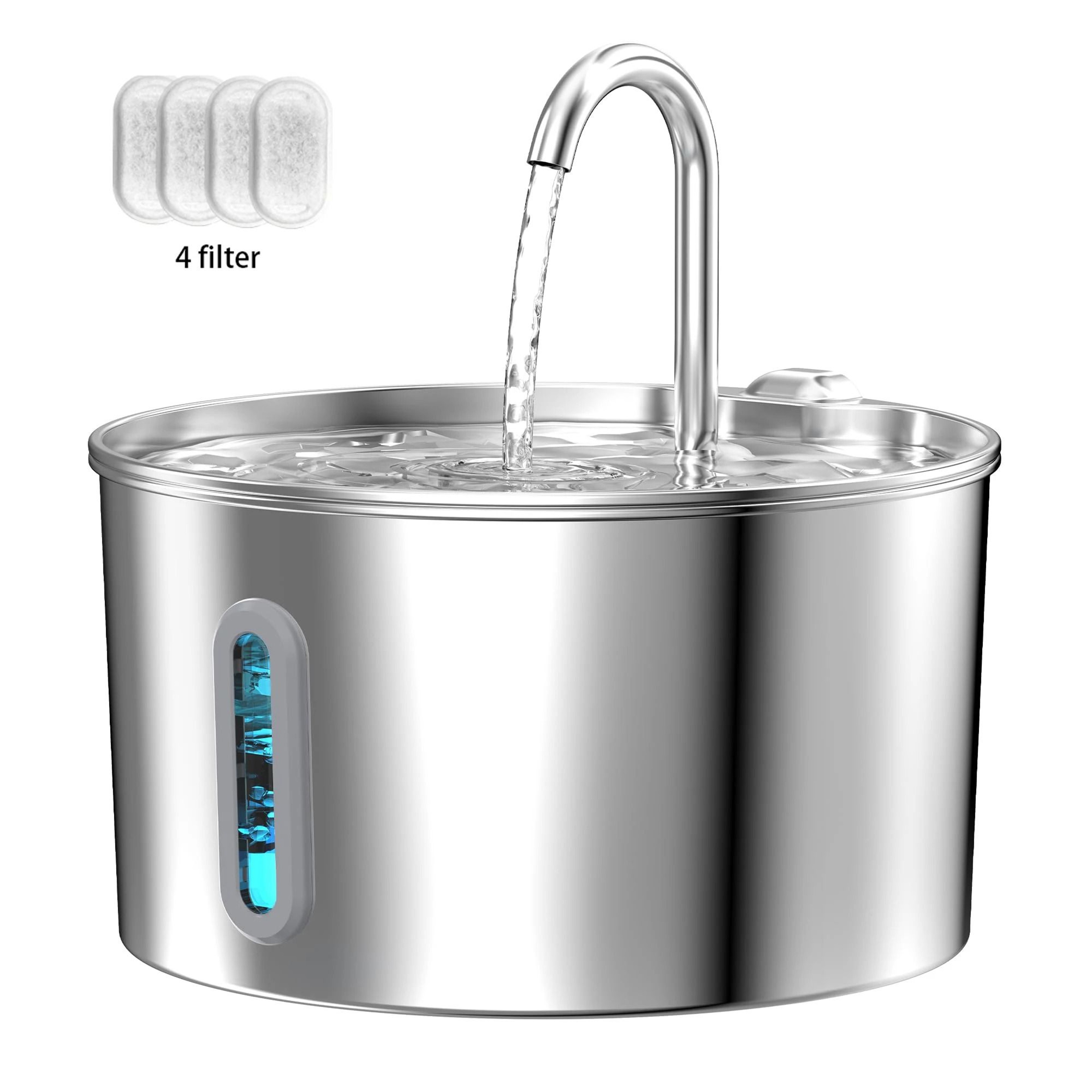 CrystalFlow Stainless Steel Pet Water Fountain 74oz Automatic Drinking Station 10