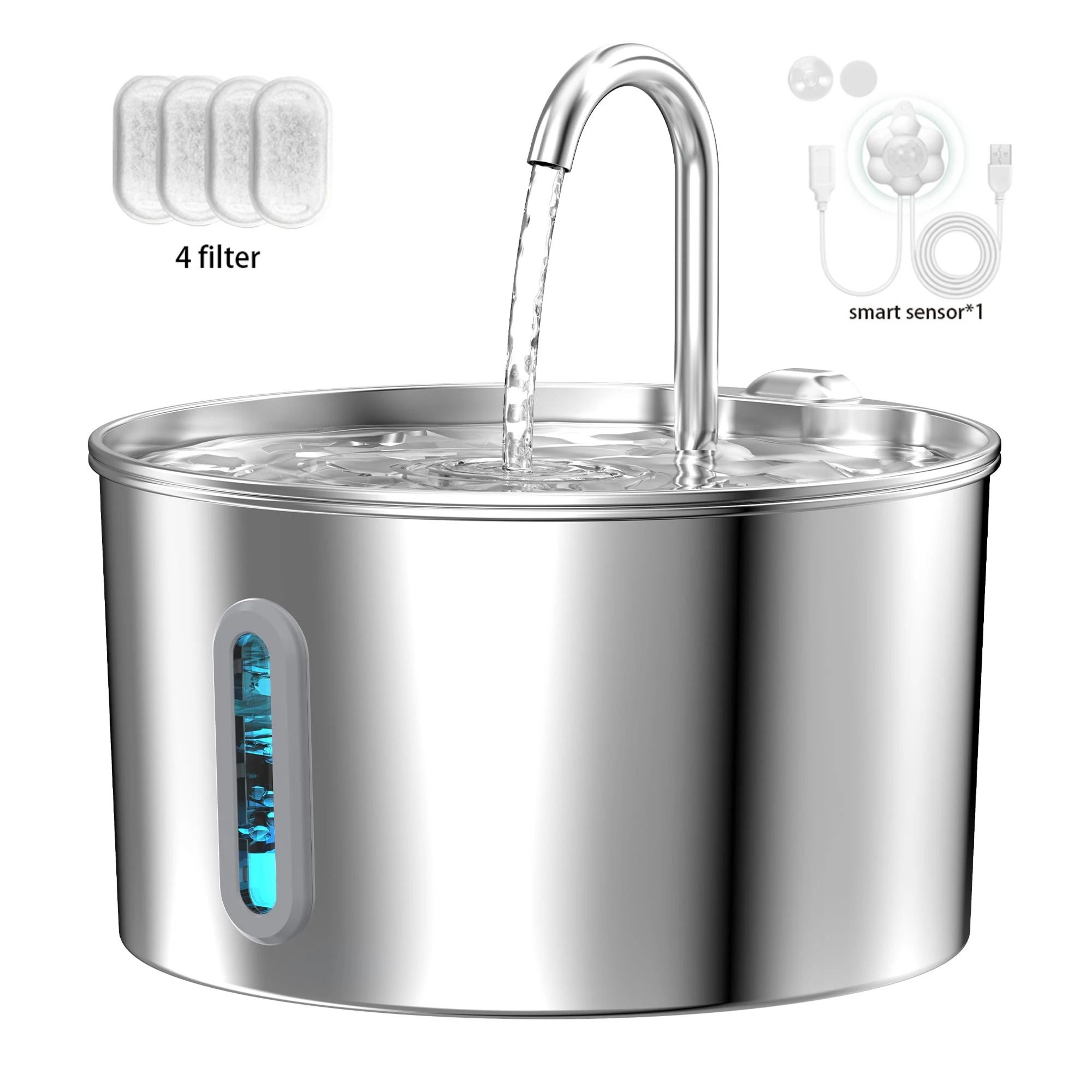 CrystalFlow Stainless Steel Pet Water Fountain 74oz Automatic Drinking Station 11
