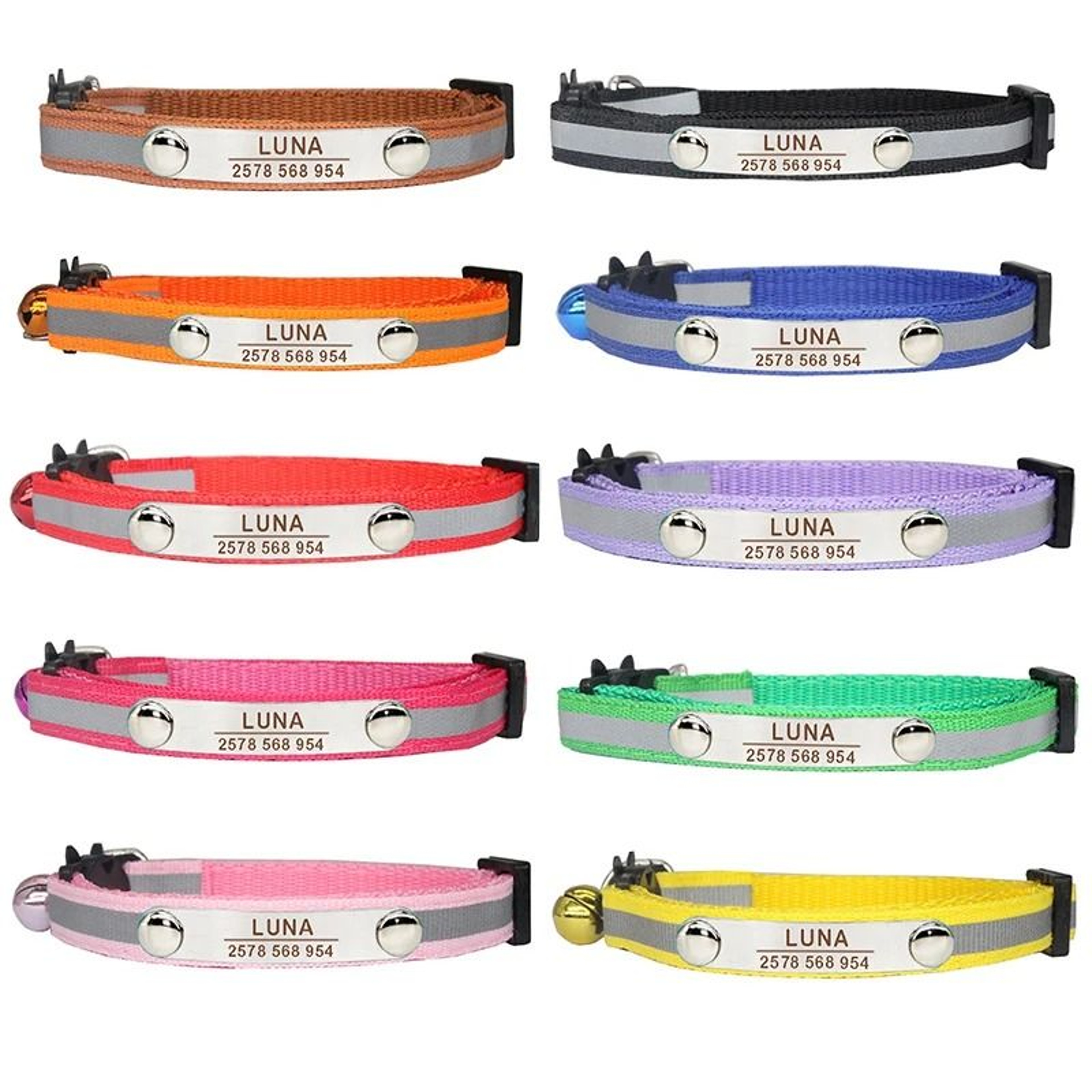 Personalized Reflective Cat Collar With Engraved ID Tag And Safety Breakaway Buckle 2