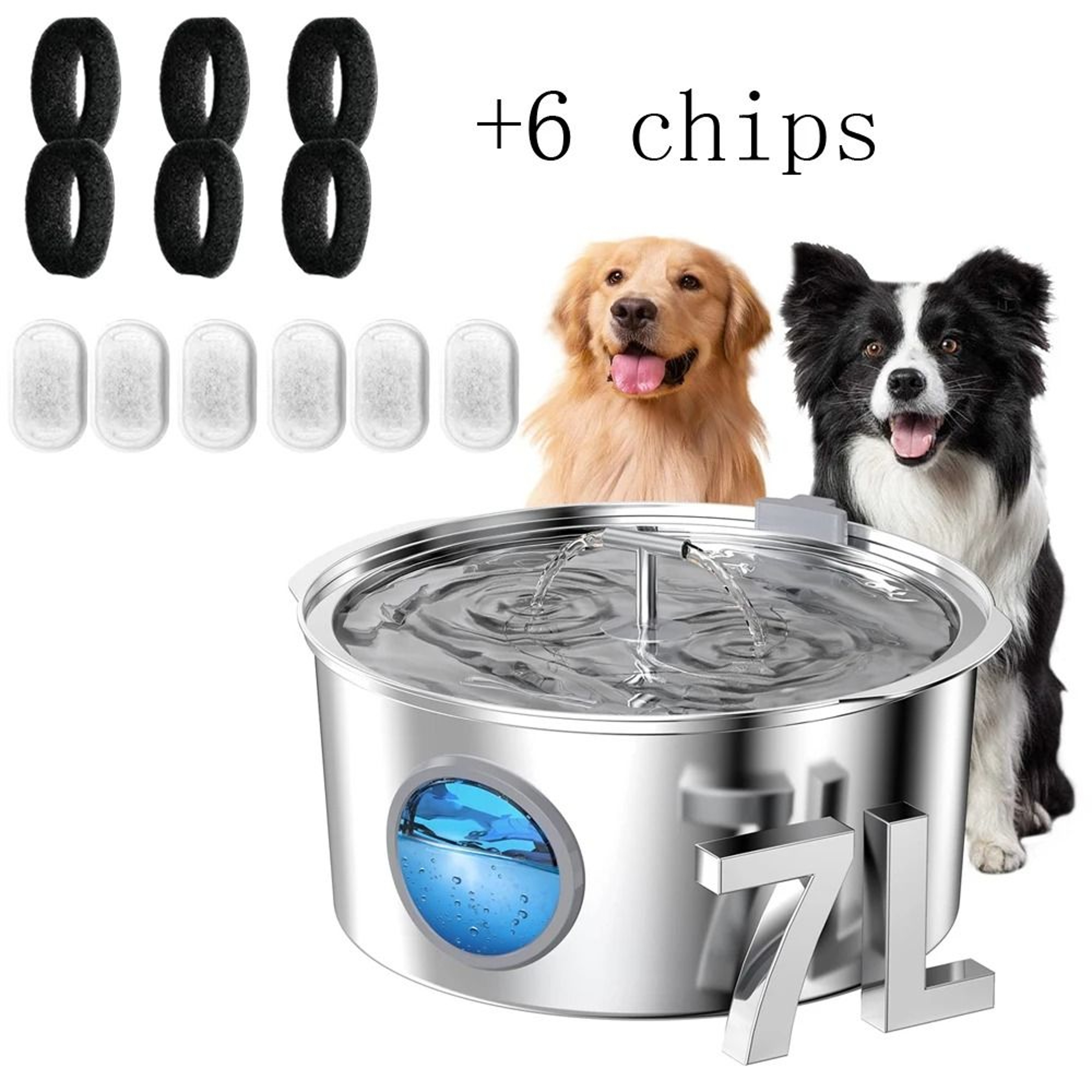 7L Stainless Steel Pet Water Fountain With Water Level Window  Silent Pump 9