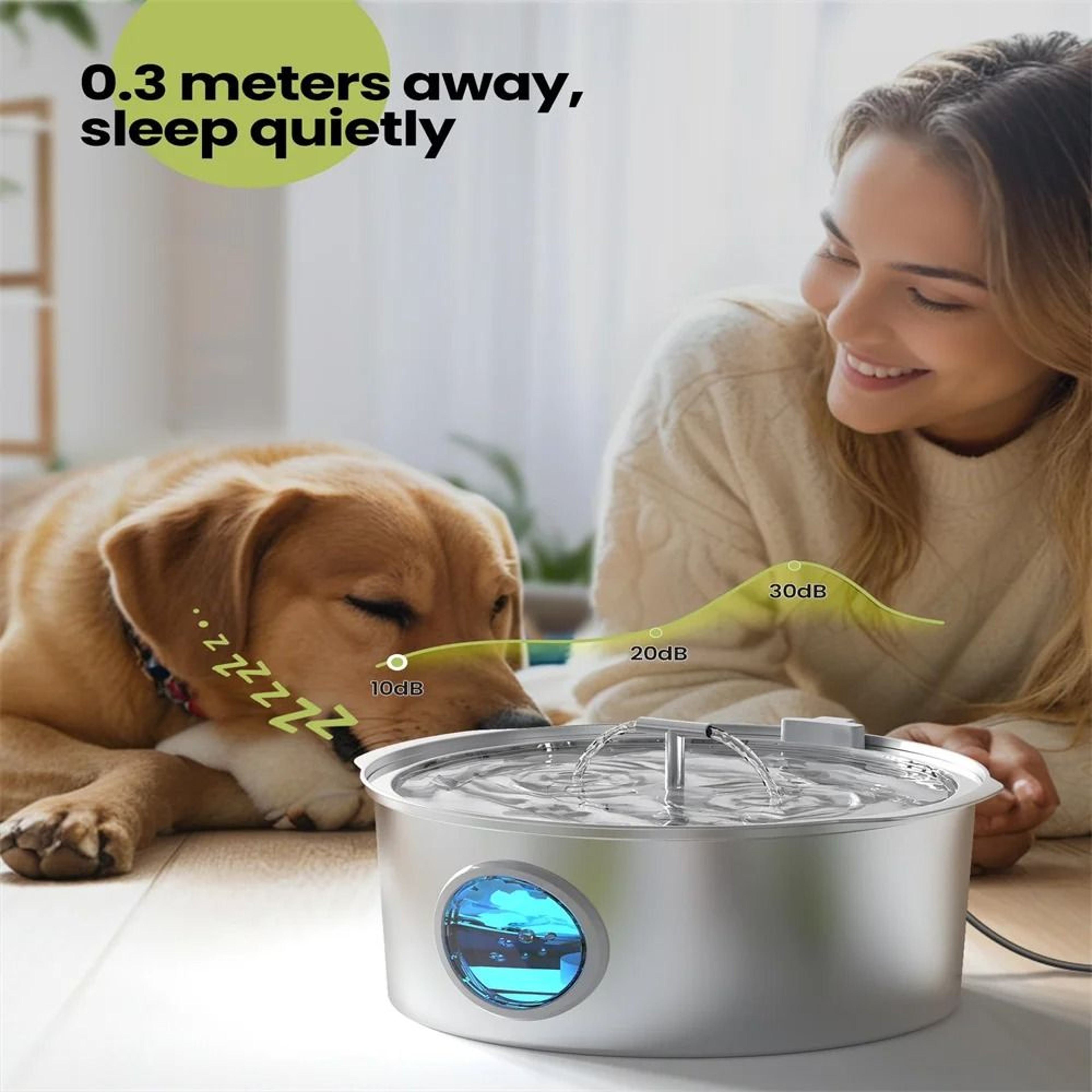 7L Stainless Steel Pet Water Fountain With Water Level Window  Silent Pump 4