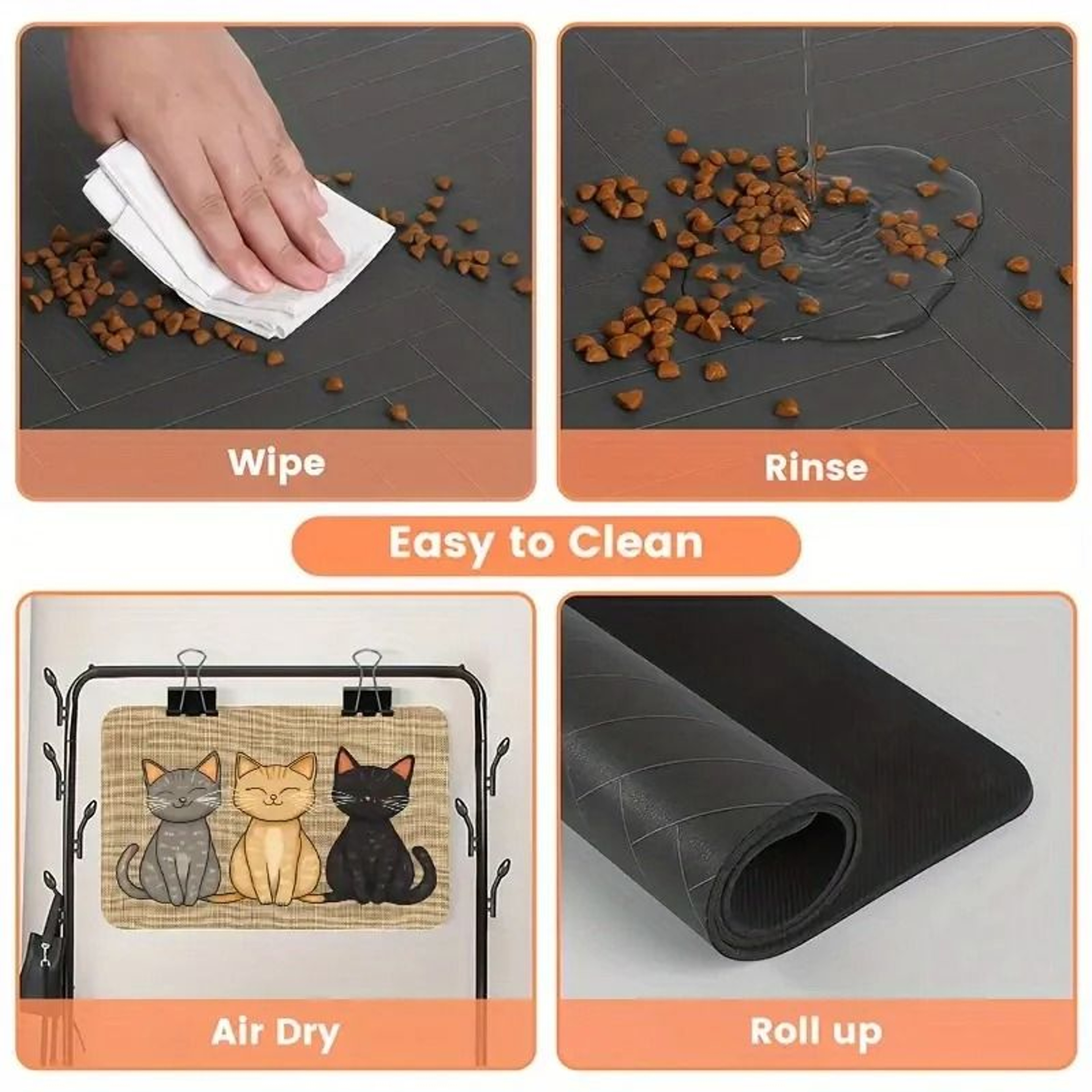 PawDry Cartoon Cat Feeding Mat  Absorbent NonSlip Pet Food  Water Placemat 4