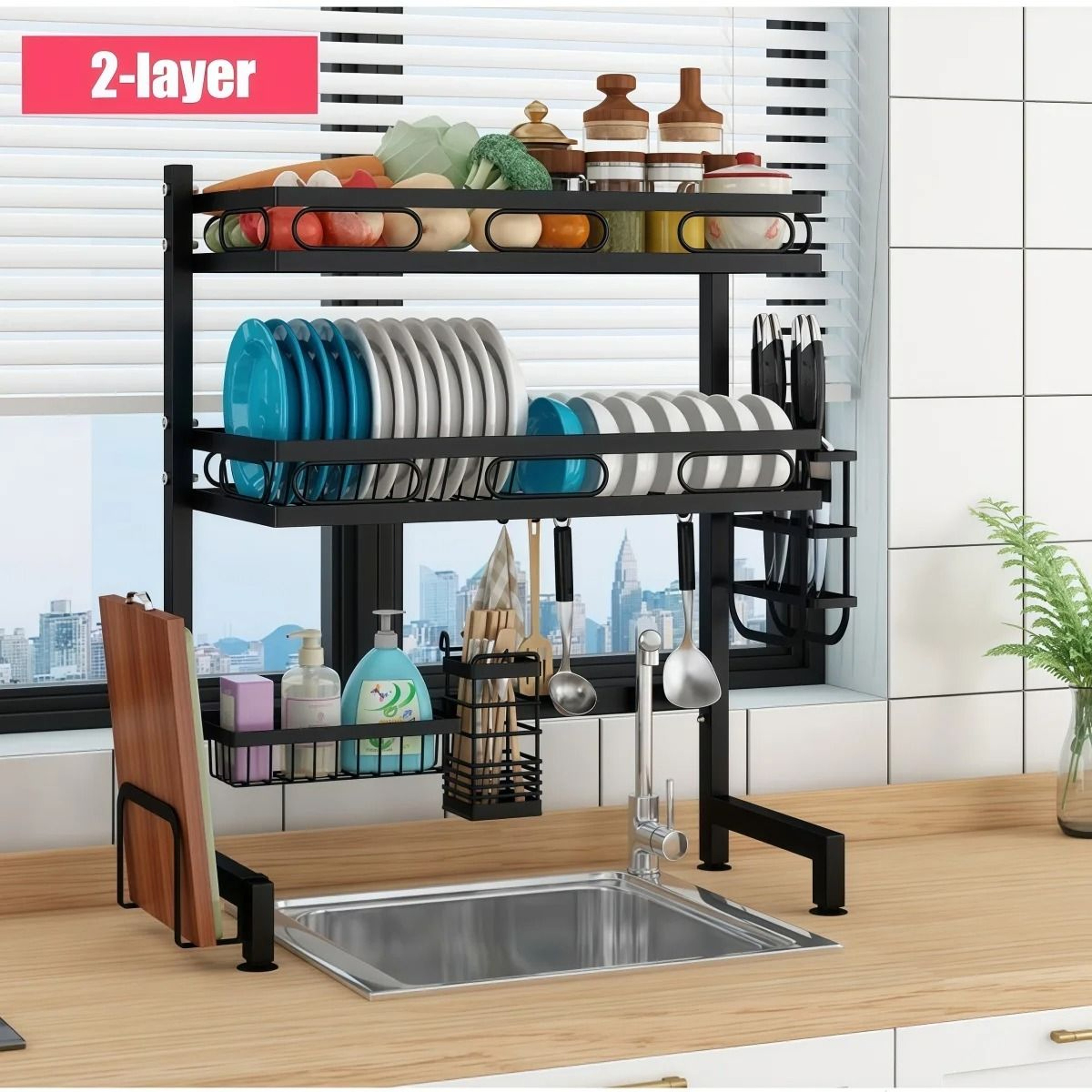 Large Capacity Over Sink Dish Drying Rack Kitchen Organizer Shelf 1