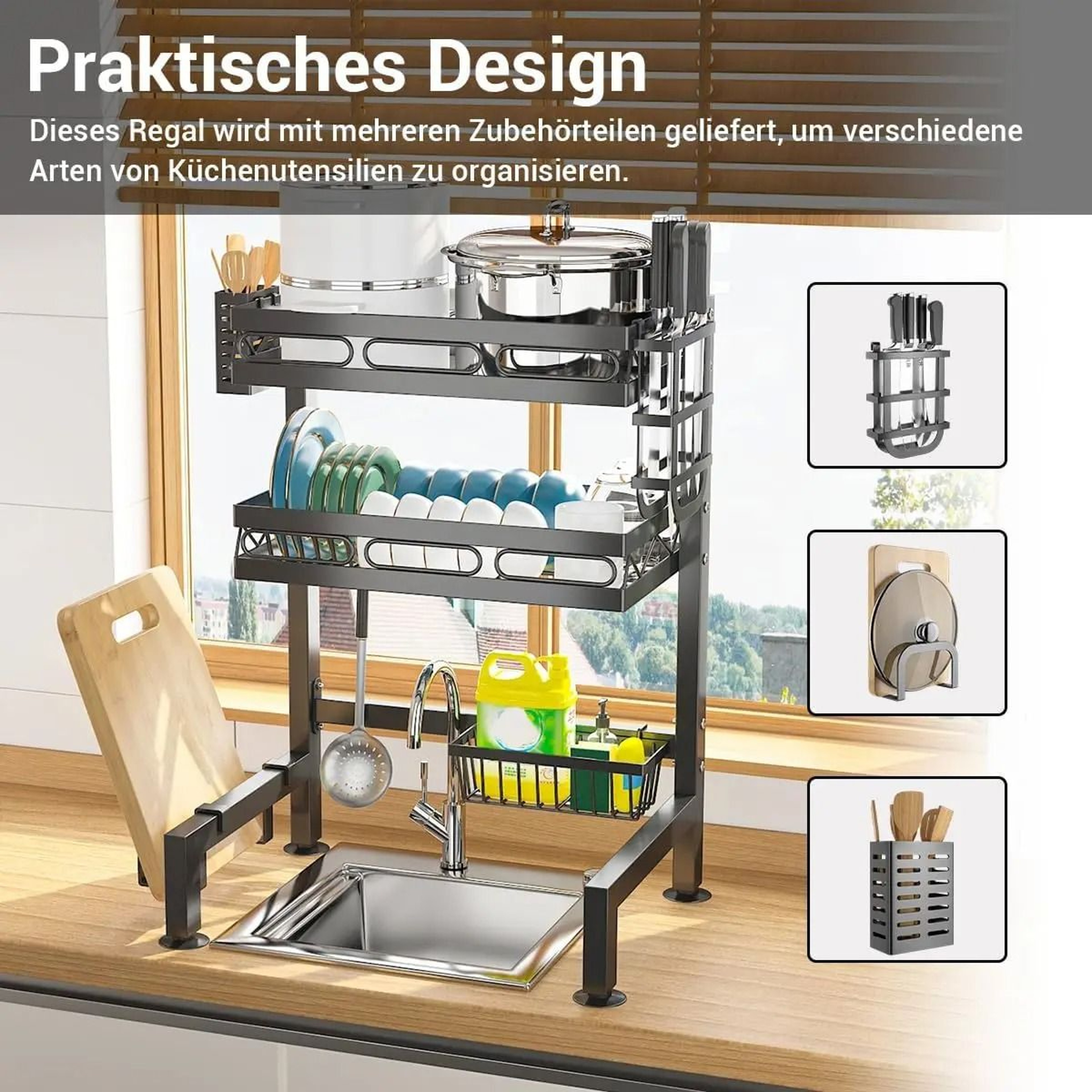 Large Capacity Over Sink Dish Drying Rack Kitchen Organizer Shelf 4