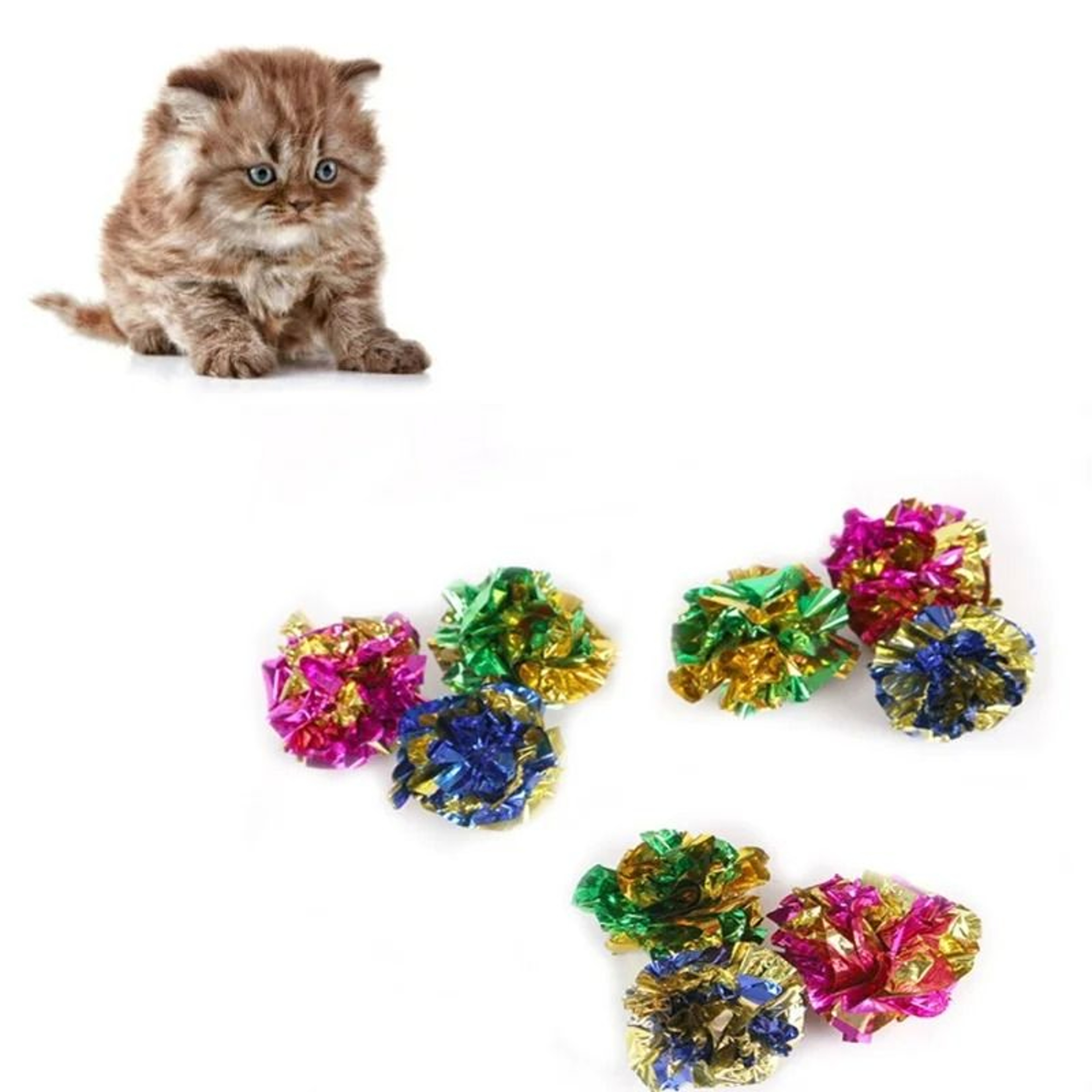 12PCS Colorful Crinkle Foil Cat Balls  Interactive Mylar Sound Toys For Cats  Kittens 3