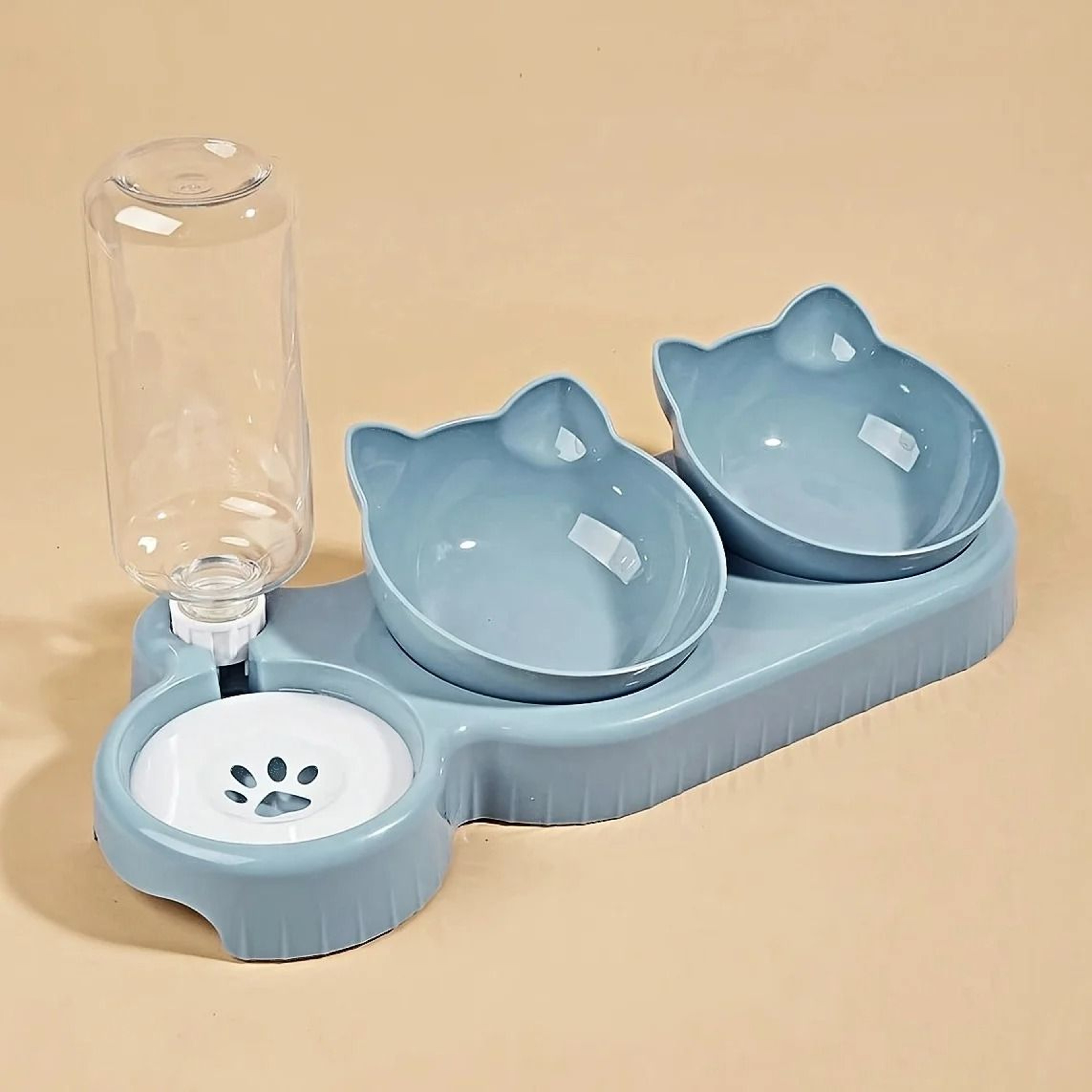 3in1 Elevated Cat Feeding Station With Gravity Water Dispenser And Tilted Dual Bowls 9