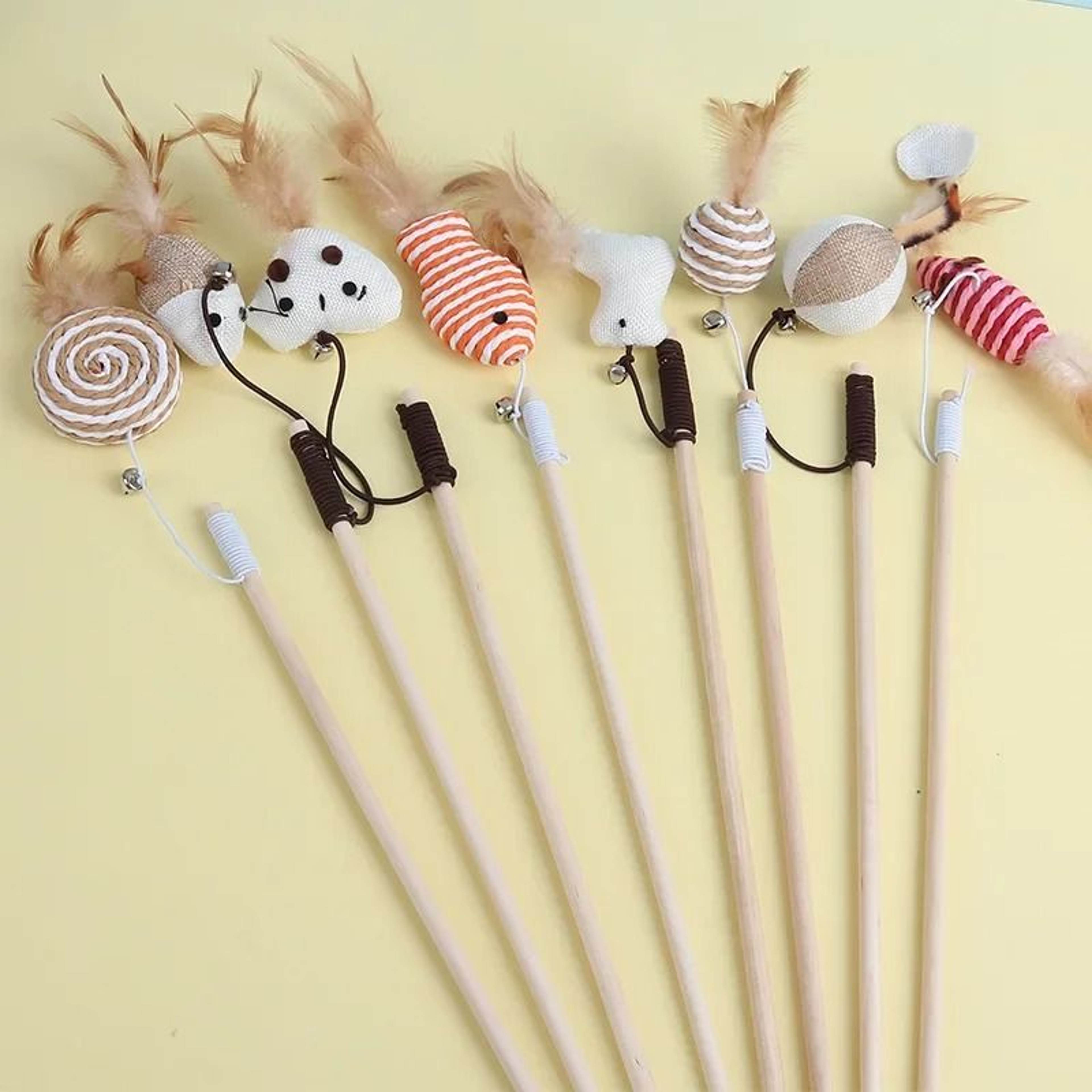 WhiskerChase Wooden Cat Wand Toy With Feather Bell  Mouse Teaser 0