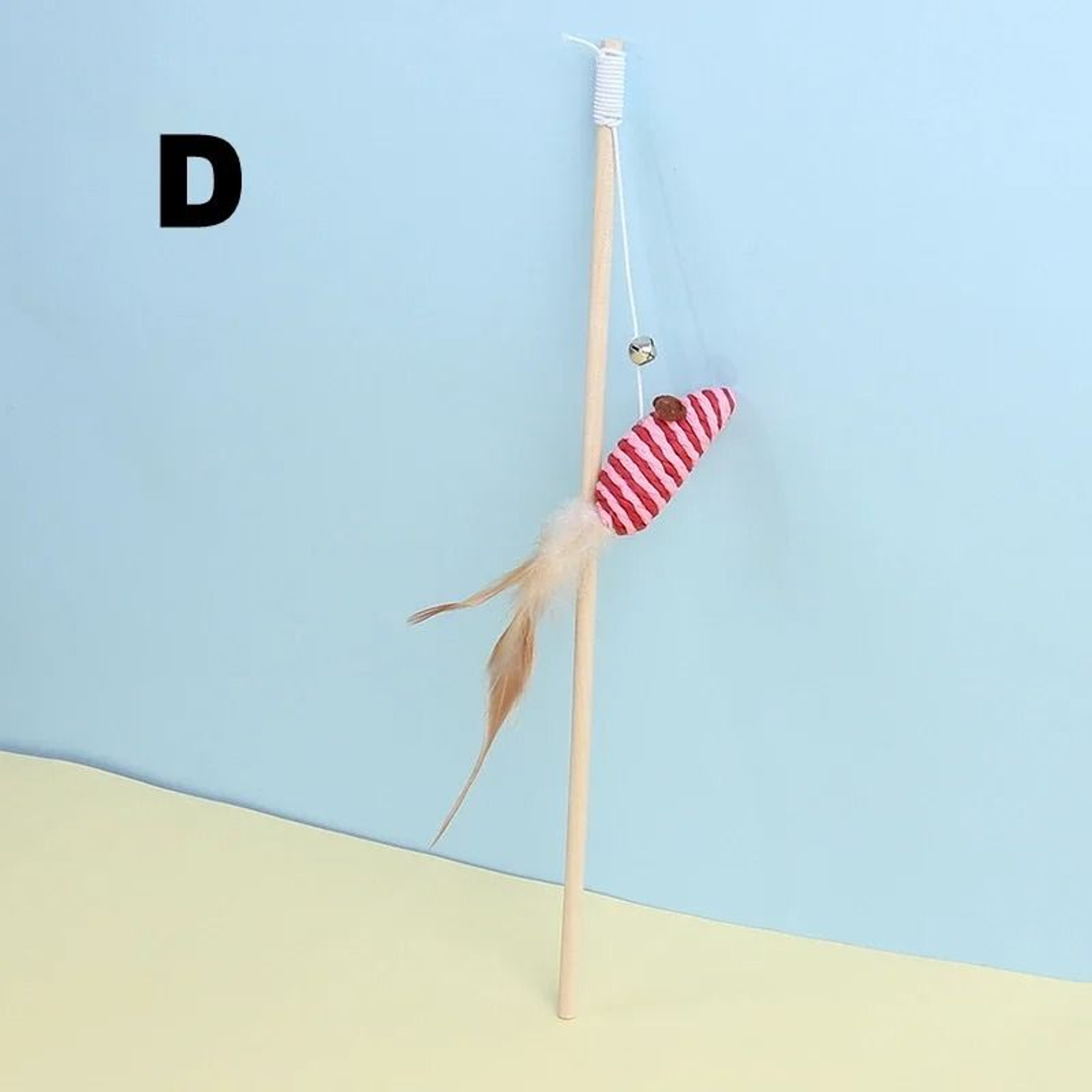 WhiskerChase Wooden Cat Wand Toy With Feather Bell  Mouse Teaser 9