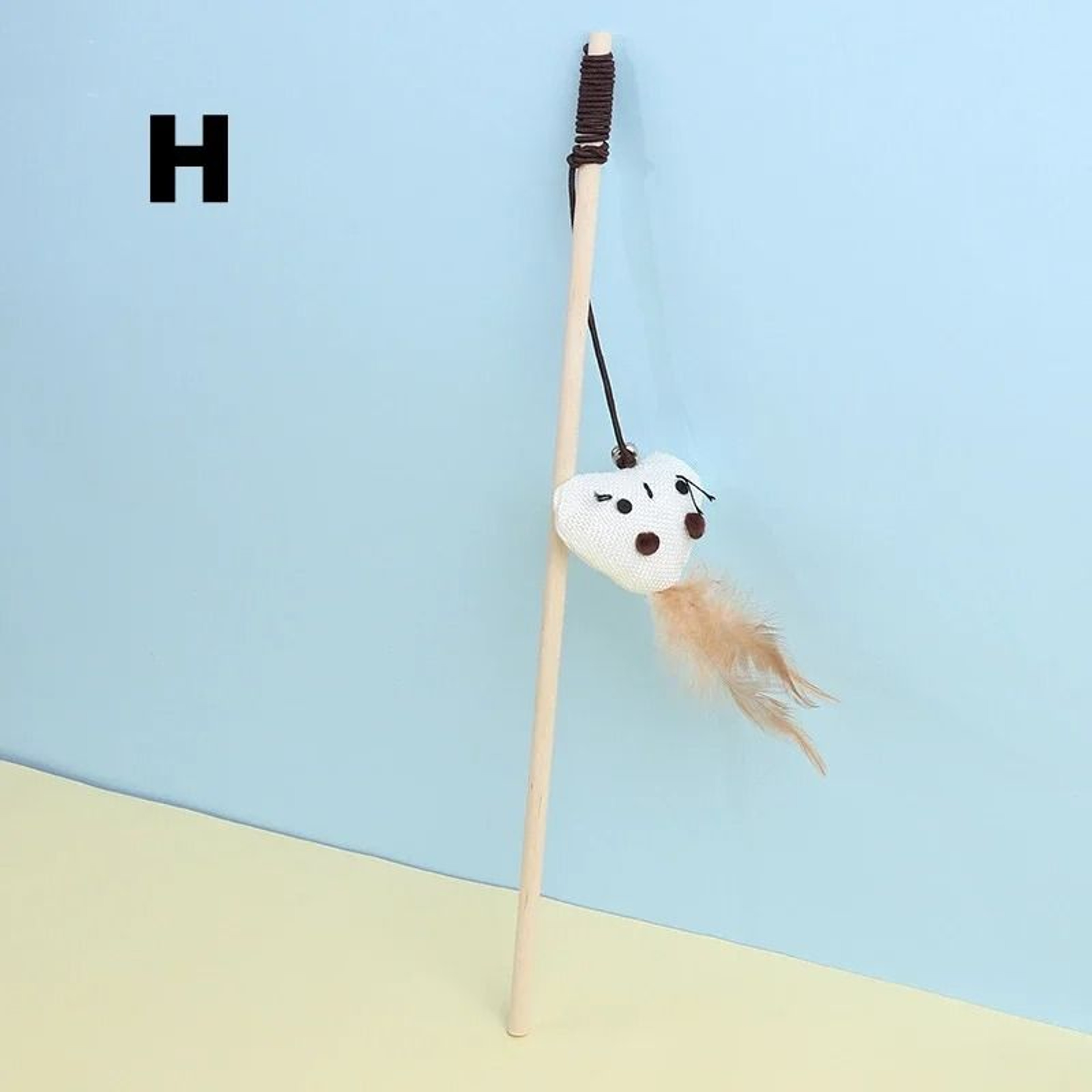 WhiskerChase Wooden Cat Wand Toy With Feather Bell  Mouse Teaser 12