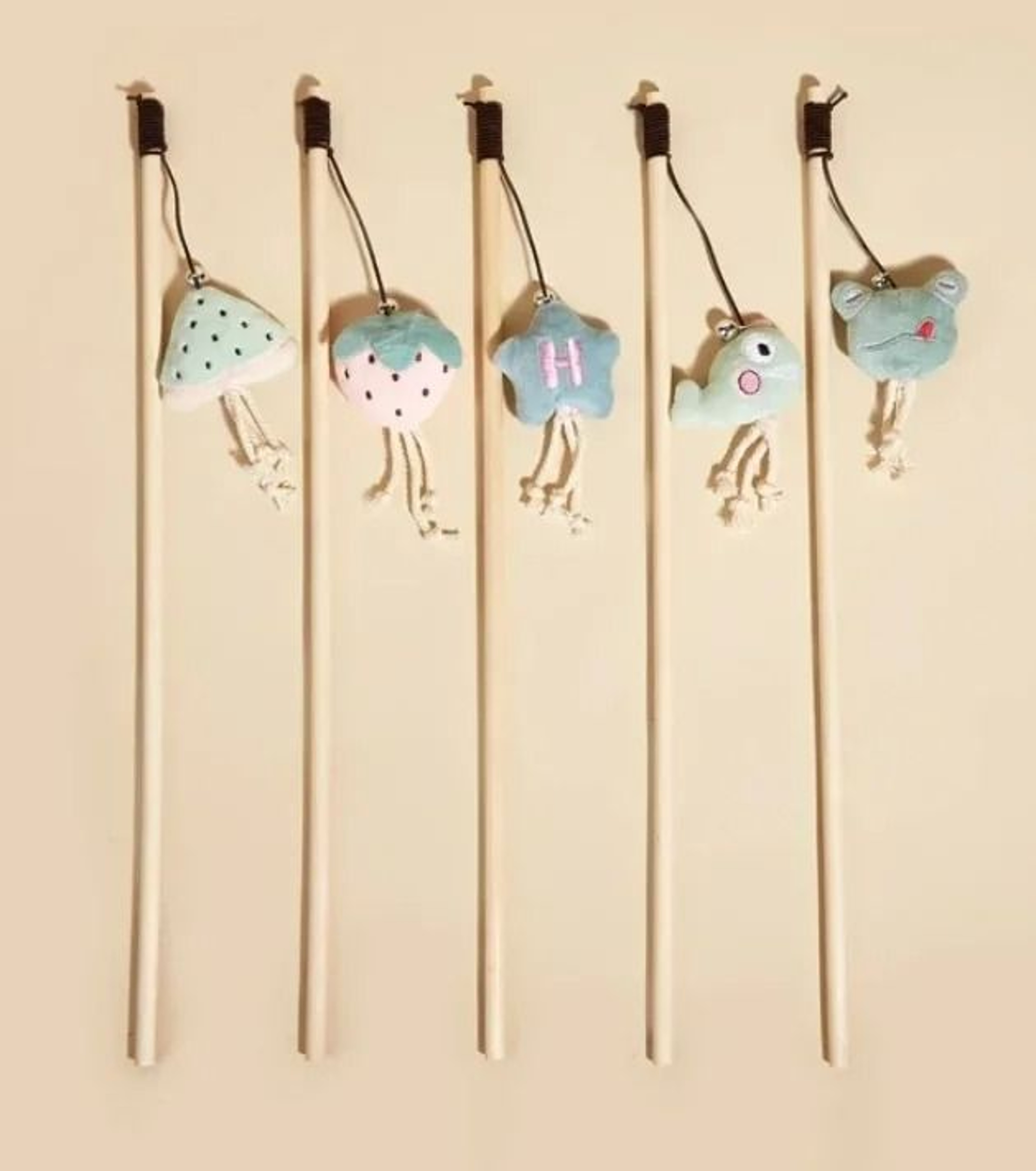 WhiskerChase Wooden Cat Wand Toy With Feather Bell  Mouse Teaser 1
