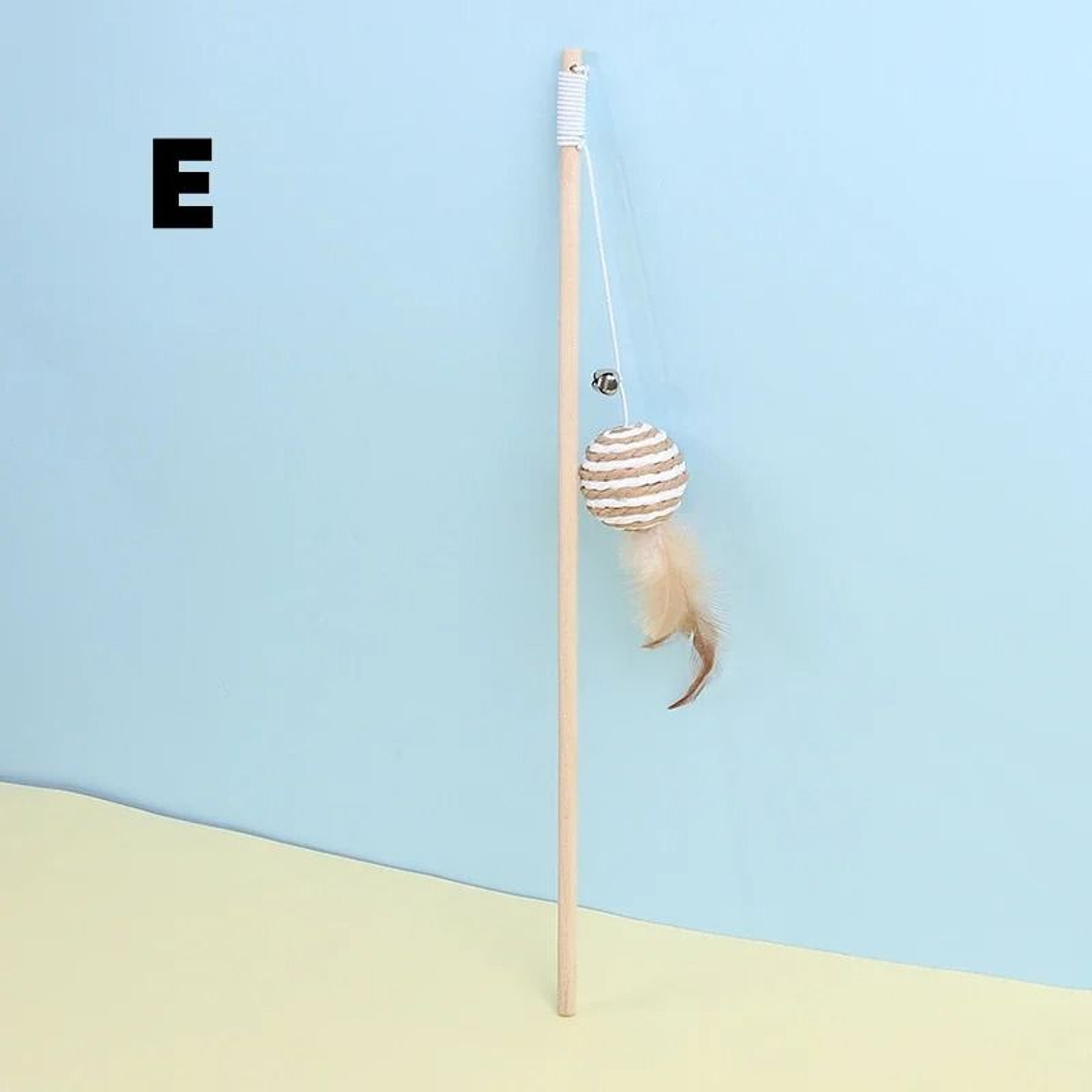 WhiskerChase Wooden Cat Wand Toy With Feather Bell  Mouse Teaser 5