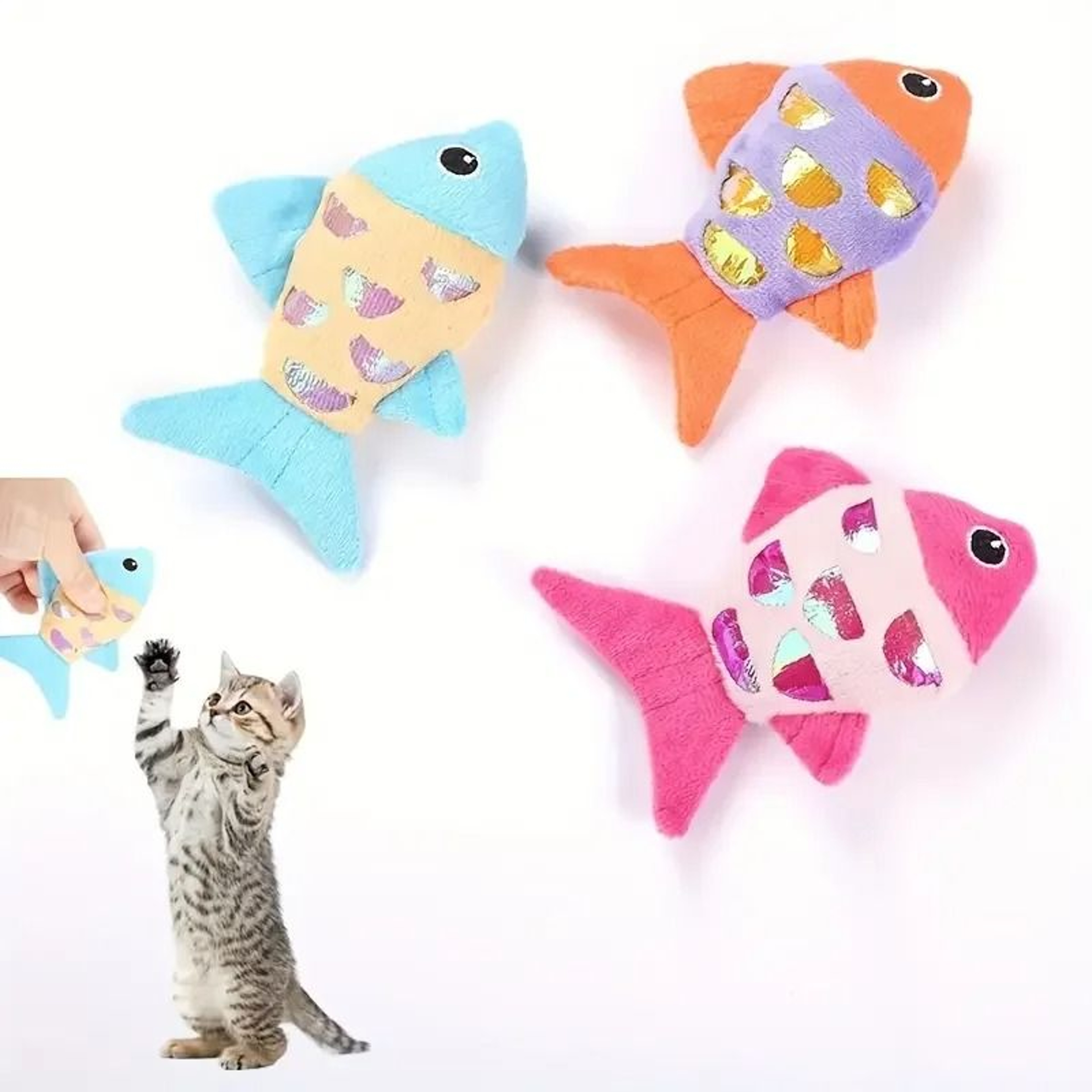 FishFrenzy Catnip Crinkle Fish Kicker Toy Set For Cats  Kittens 2