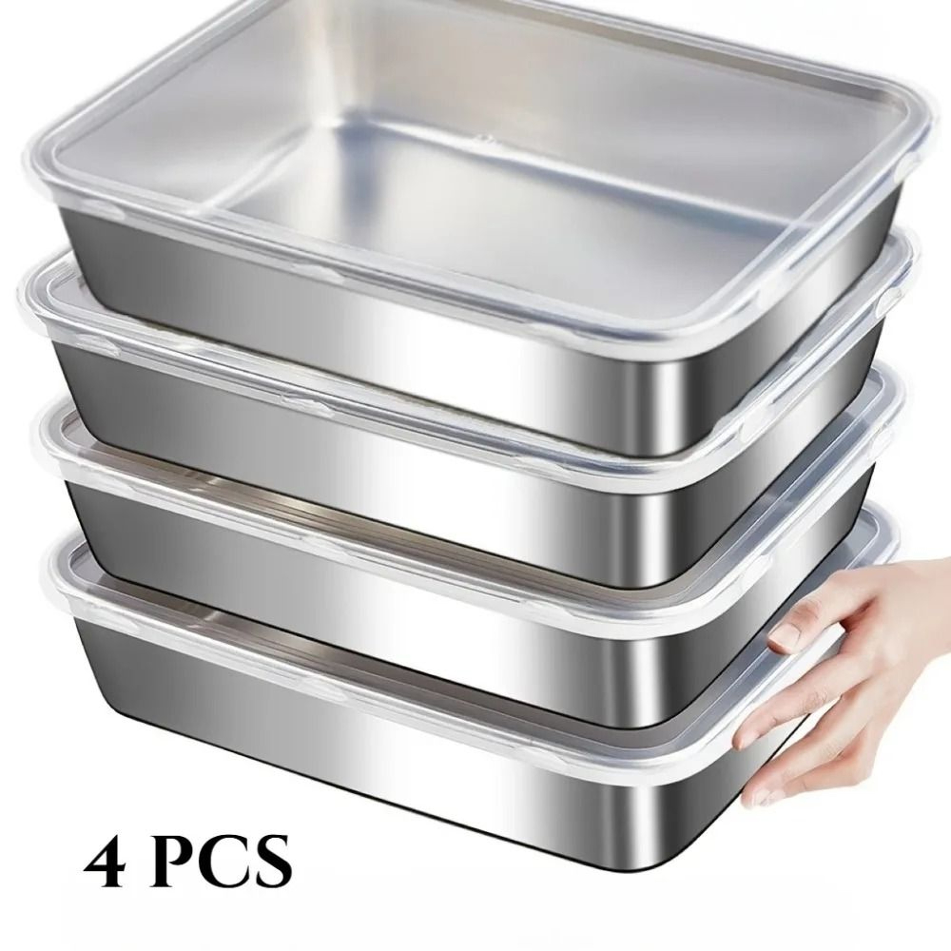4Piece Stainless Steel Baking Pan Set With Lids  NonStick Rectangular Roasting Dishes For Baking Ro 5