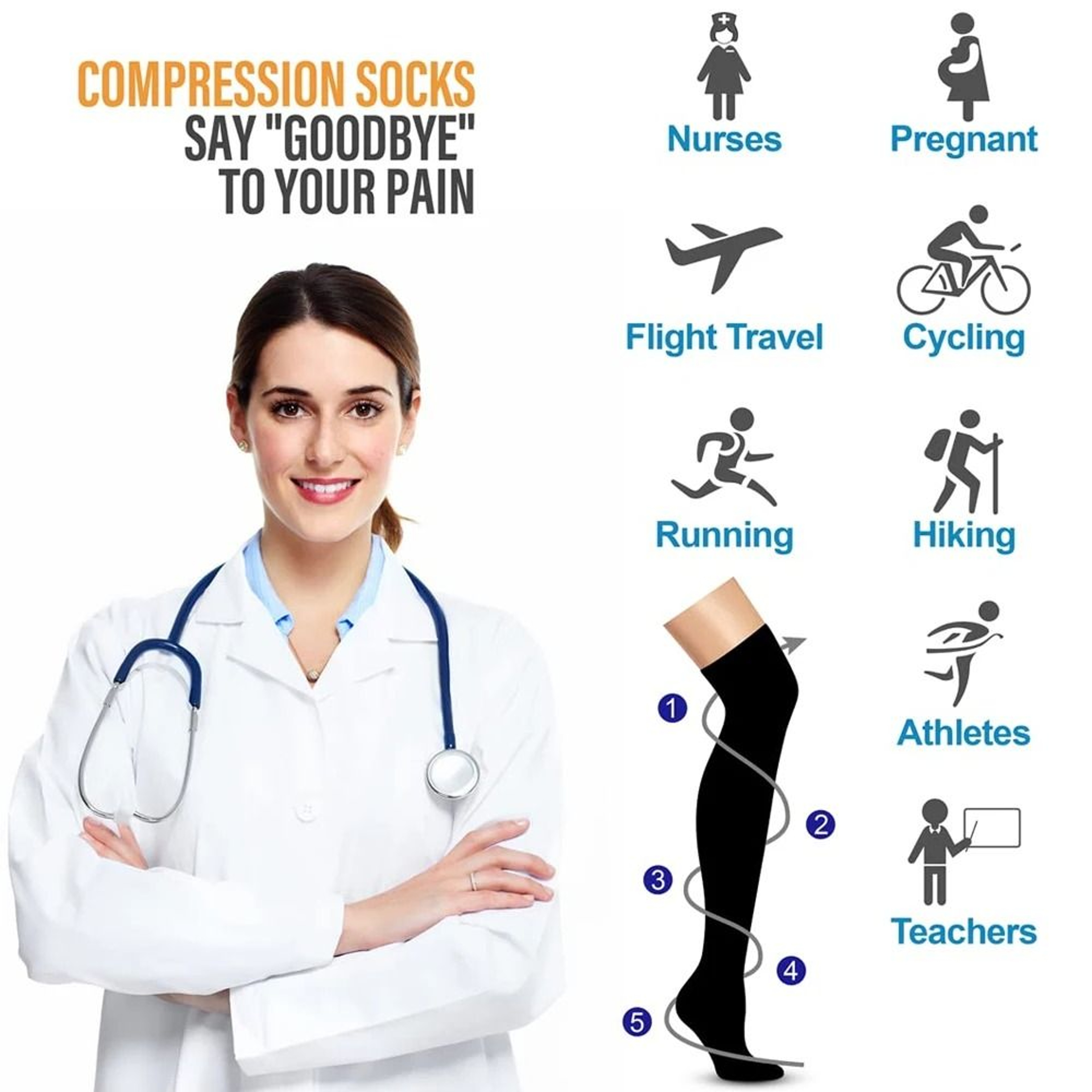 Thigh High Compression Stockings With Silicone Grip 20 To 30 MmHg 5