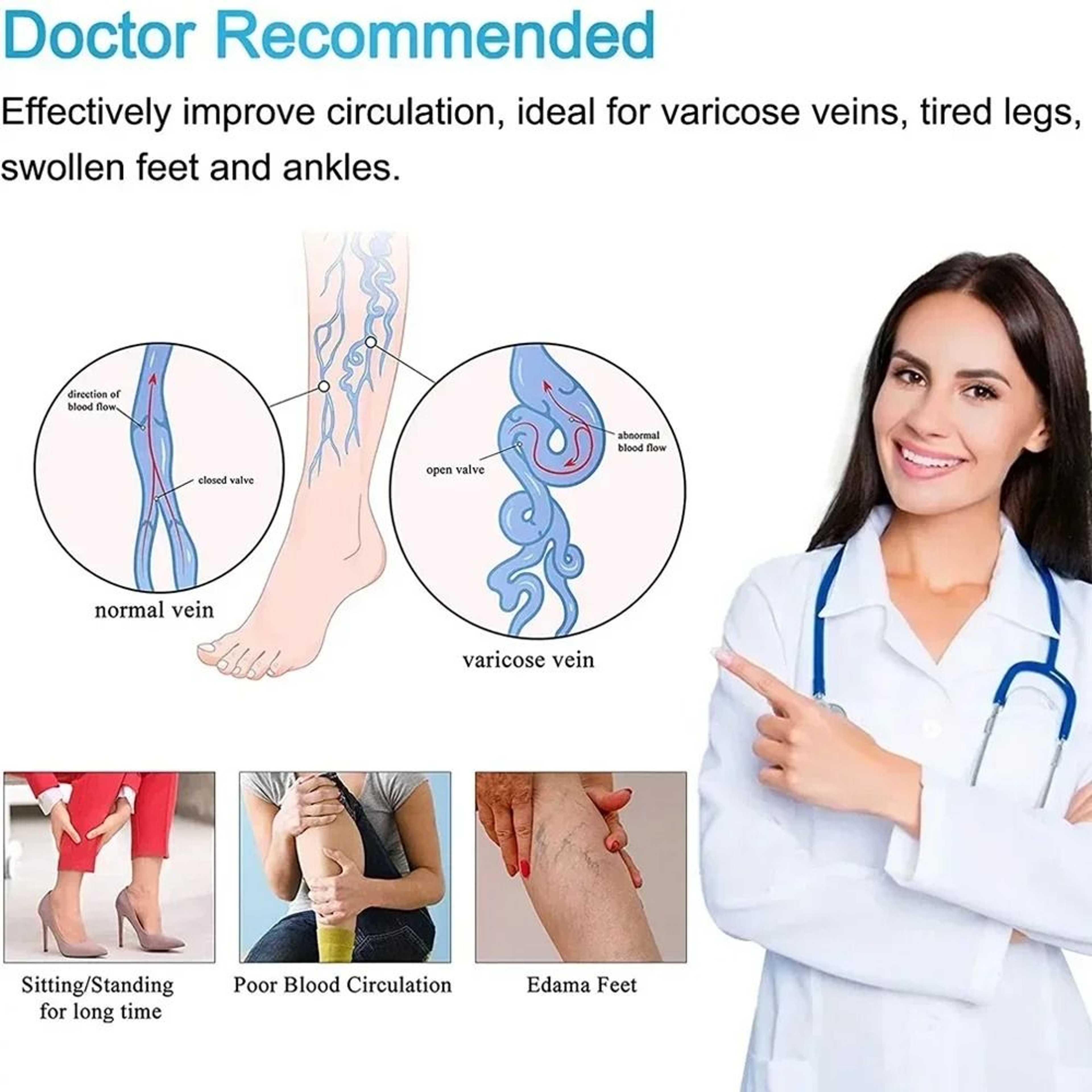Toeless Thigh High Compression Stockings With Grip Band 3