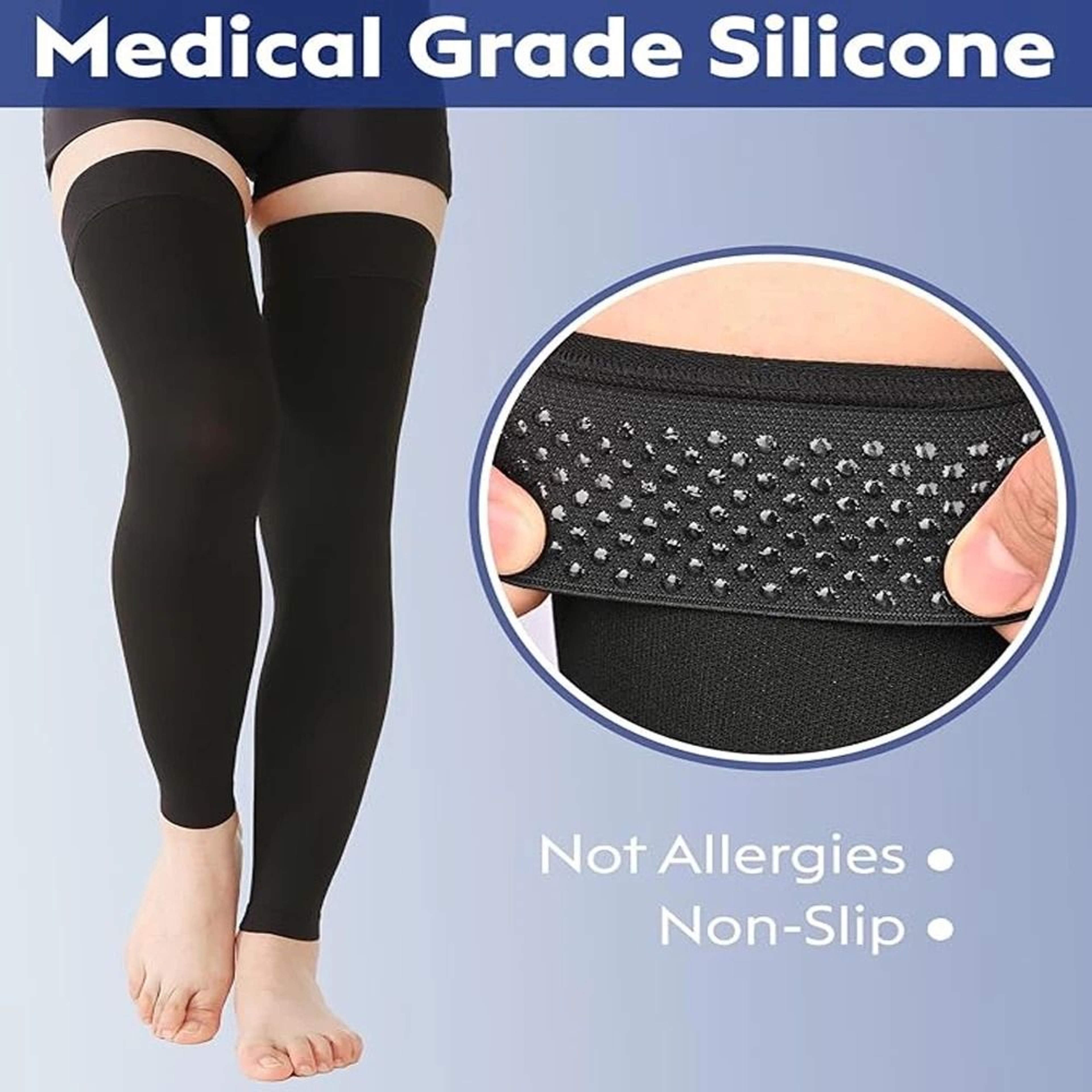 Footless Thigh High Compression Stockings With Silicone Grip 5