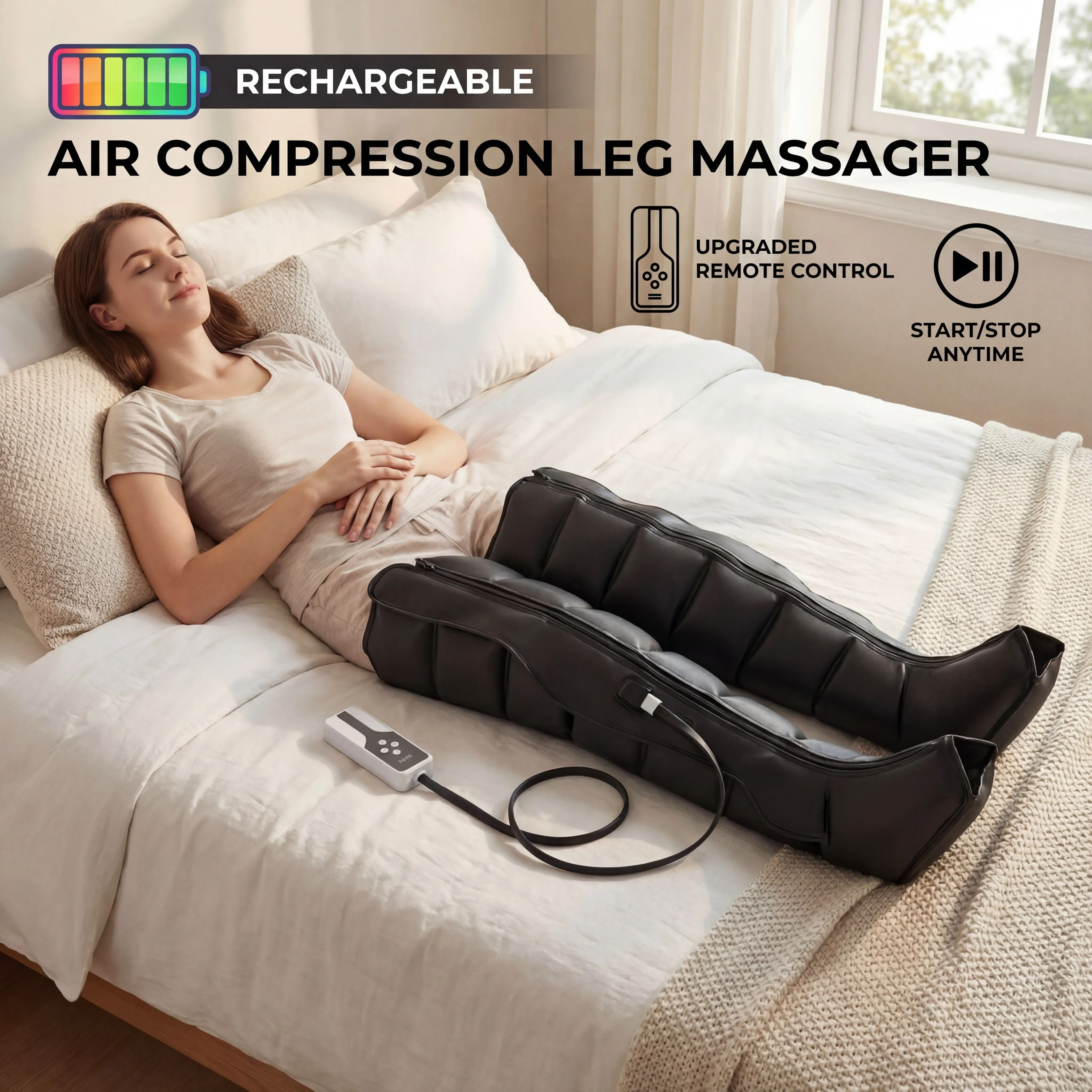 Air Compression Leg Massager With Adjustable Pressure And Portable Controller 8