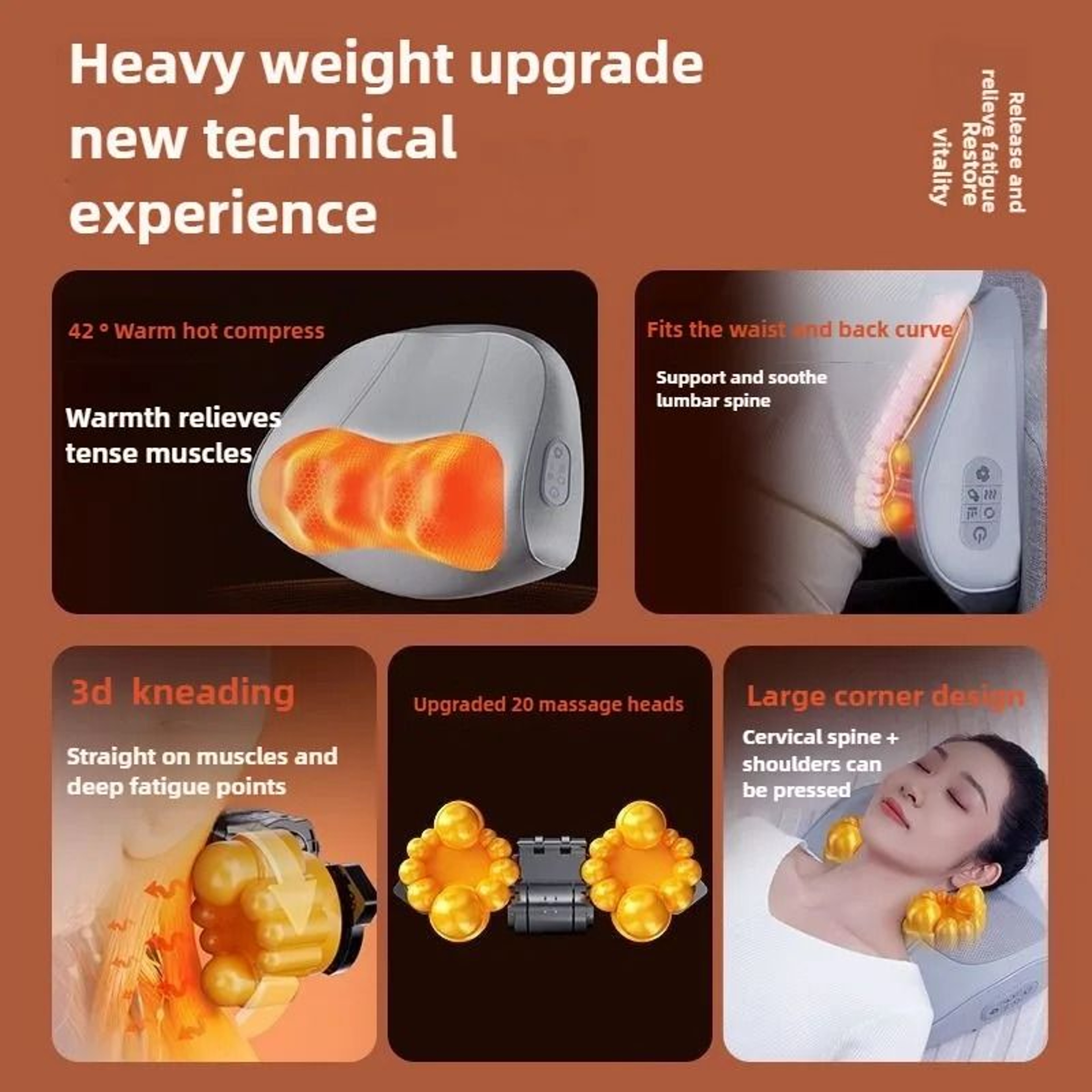 Heated Shiatsu Neck Massage Pillow With Airbag Stretching 2