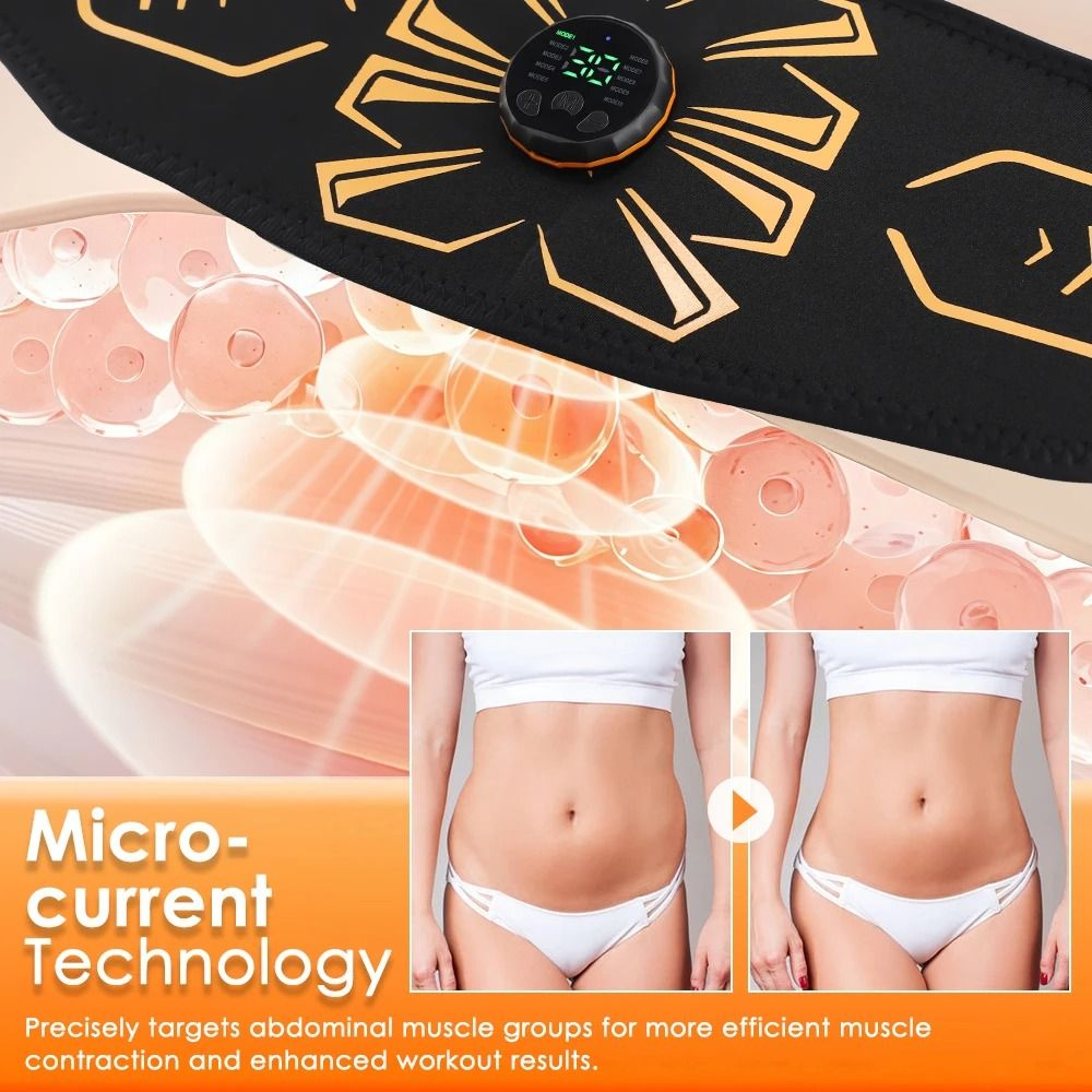 EMS Abdominal Muscle Stimulator Belt With 10 Electrodes 10 Modes 30 Intensity Levels Rechargeable A 3