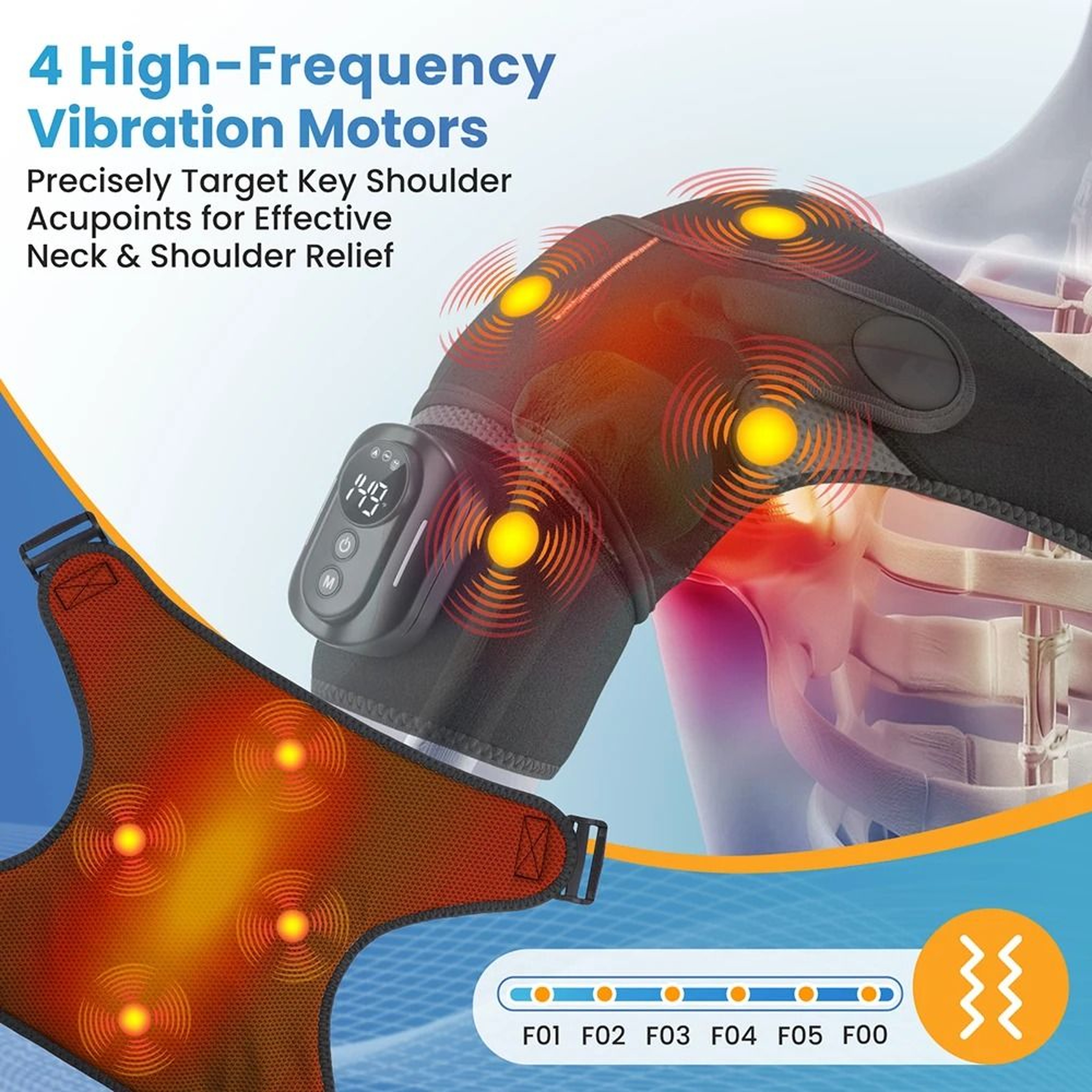 Cordless Dual Shoulder Massager Wrap With Heat Vibration And Remote Control 4