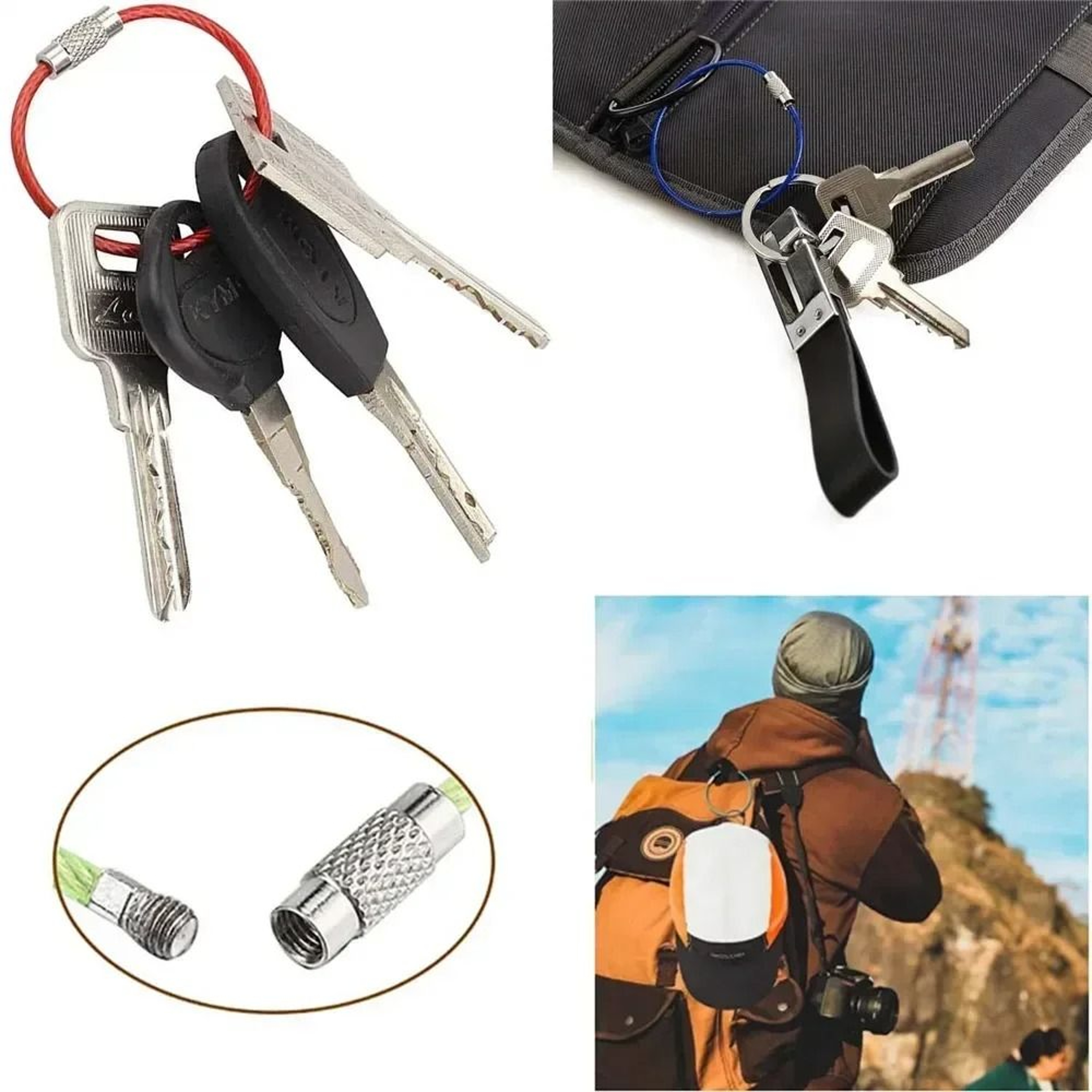 10 Pack Color Stainless Steel Wire Keychain Cable Rings 6 Inch Locking Loops 2
