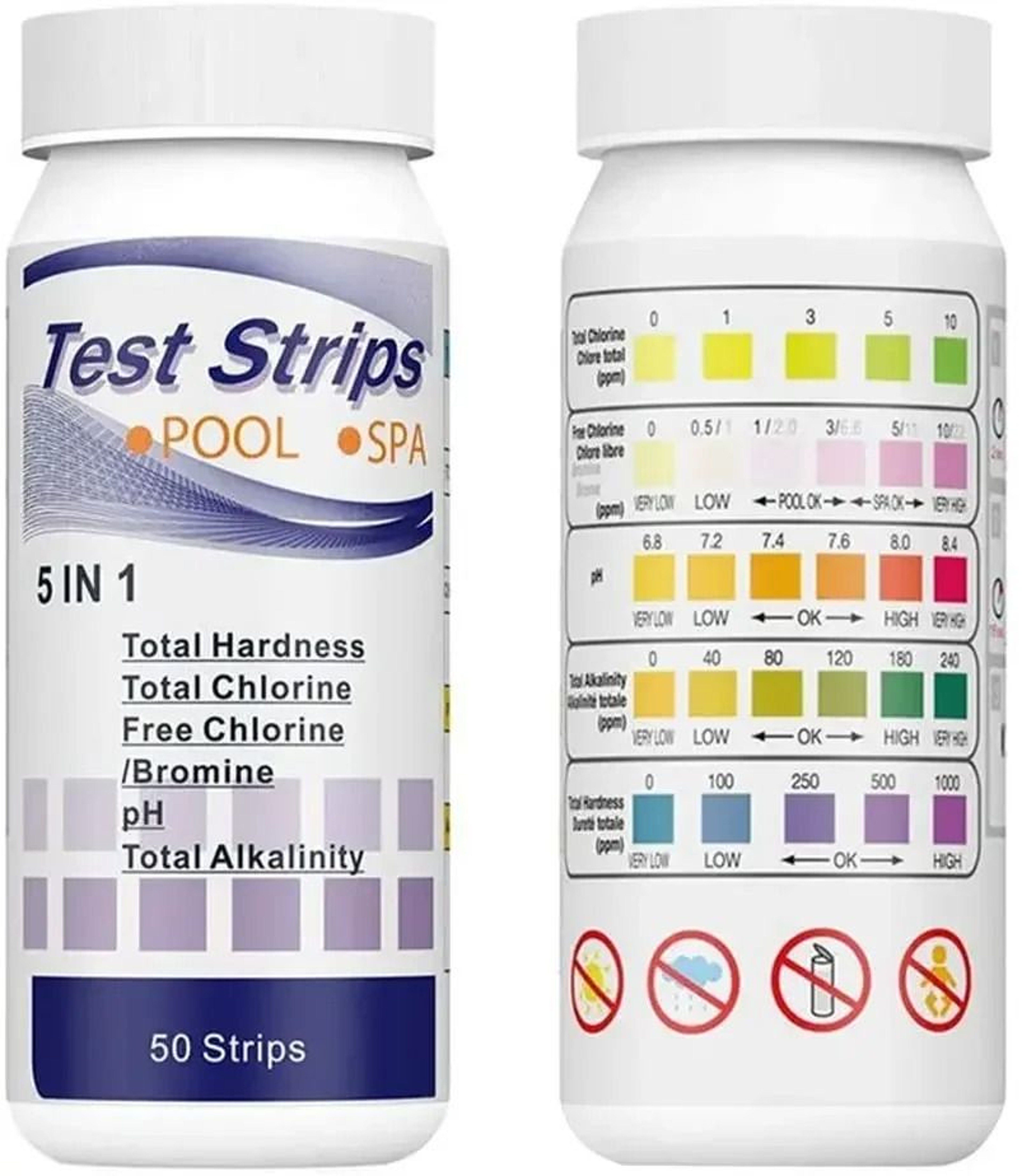 50 Piece 5 In 1 Pool And Spa Water Test Strips 1