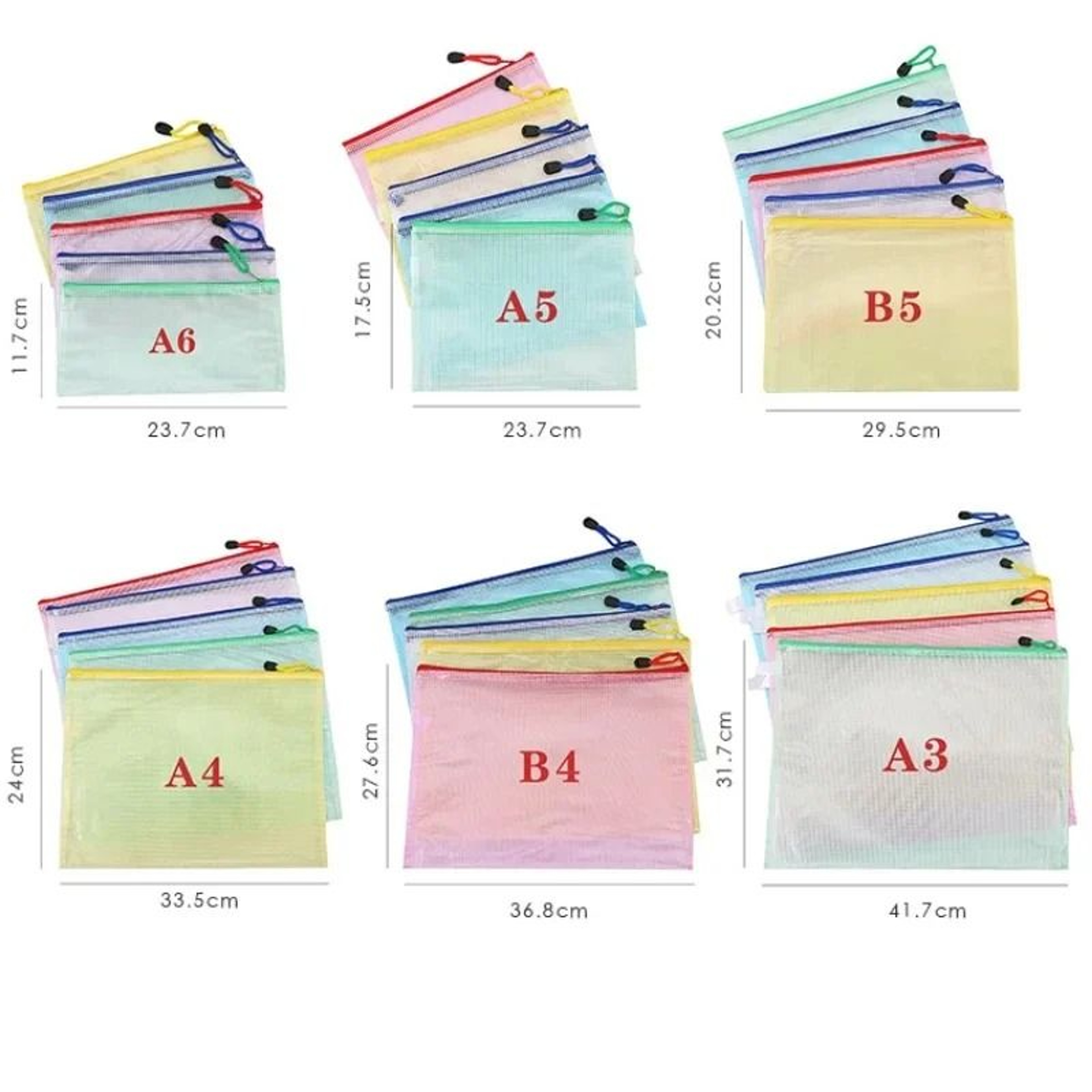 5 Piece Mesh Zipper File Folder Set A4 A5 A6 Waterproof Document Organizer Pouches 1