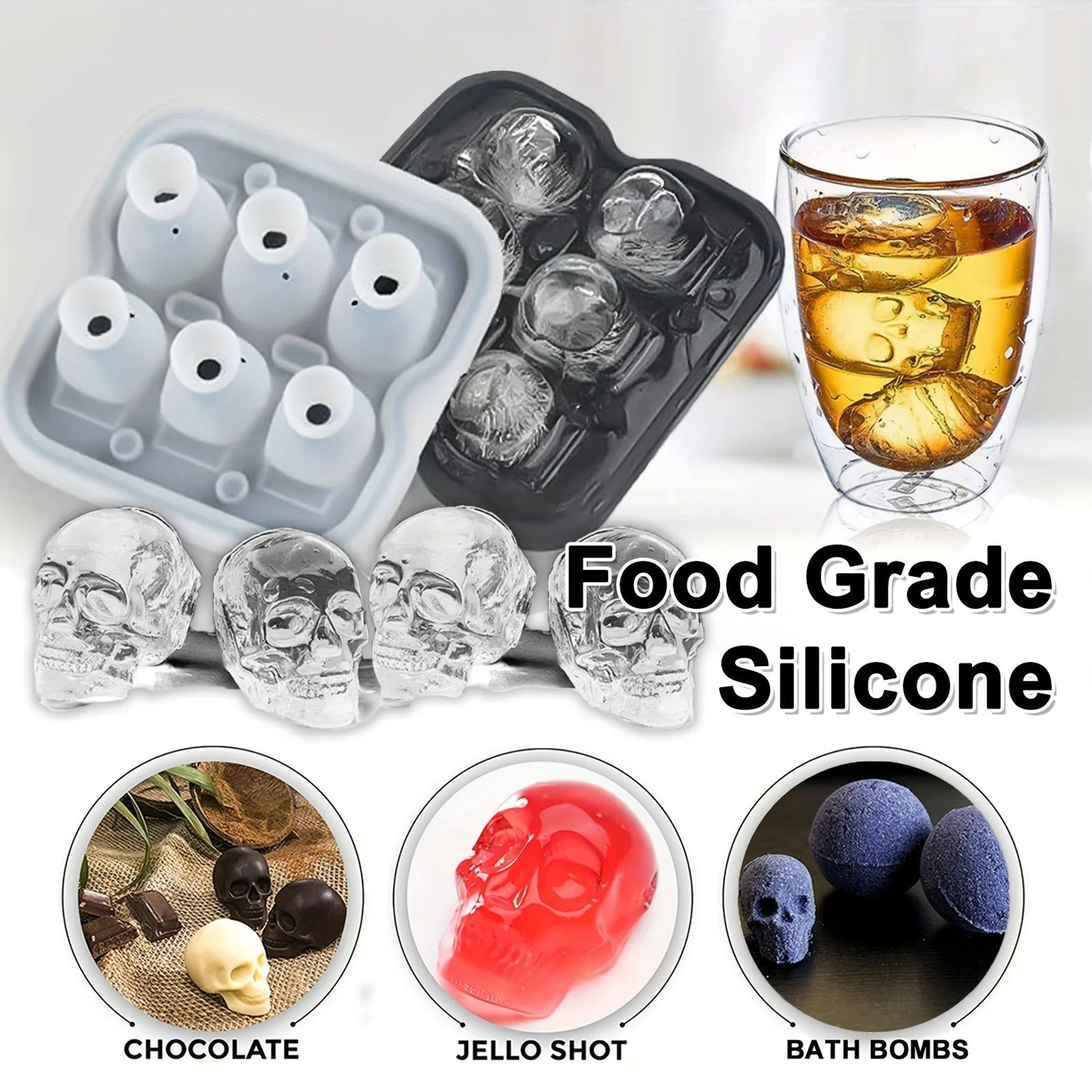 3D Skull Silicone Ice Ball Mold For Cocktails And Whiskey 4
