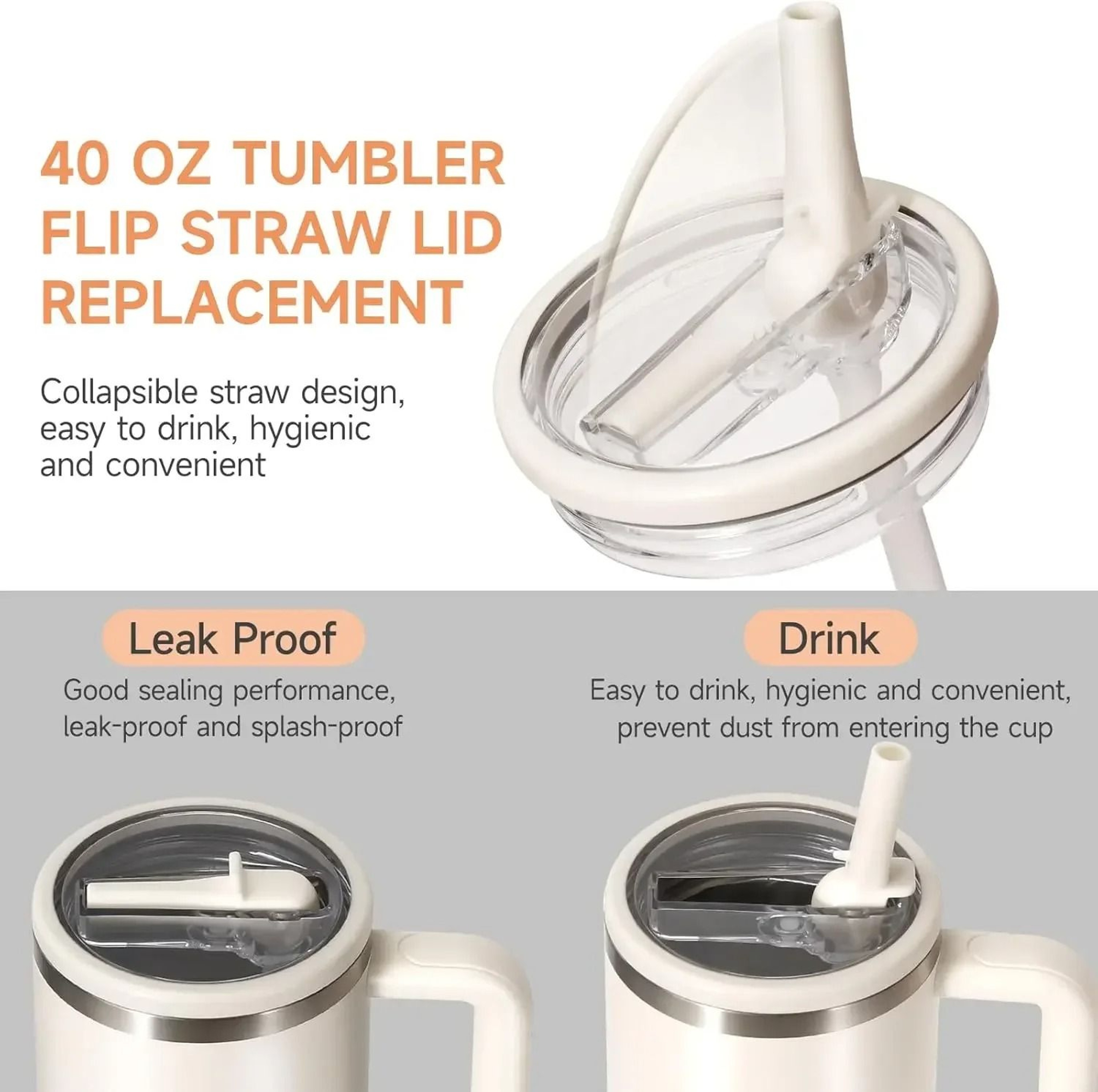 40 Oz Flip Straw Lid Replacement For Stanley Cup Leakproof Spill Resistant Tumbler Cover 2