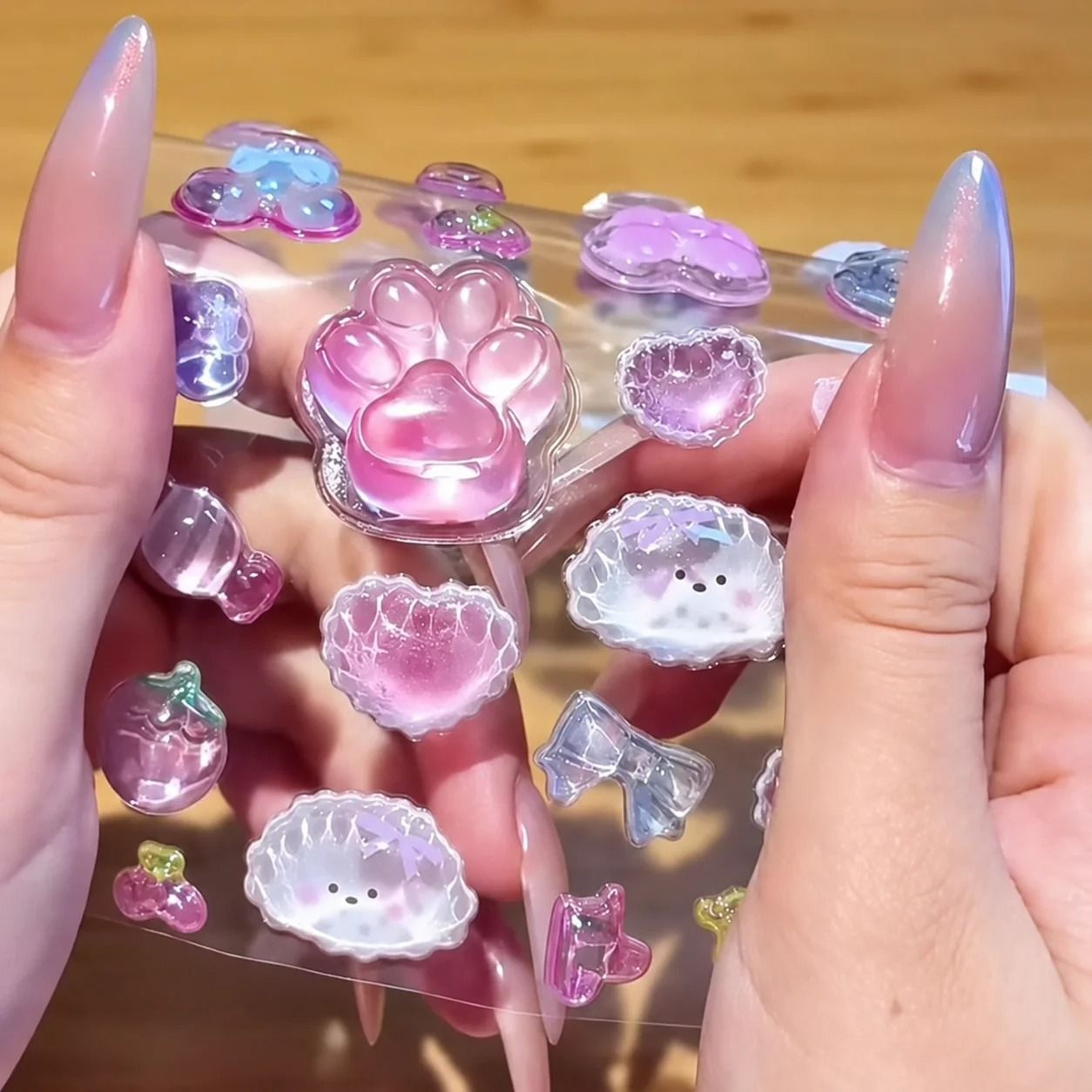 Kawaii 3D Crystal Cat Paw Squishy Sticker For Phone Cases Water Bottles Journals And DIY Crafts 0