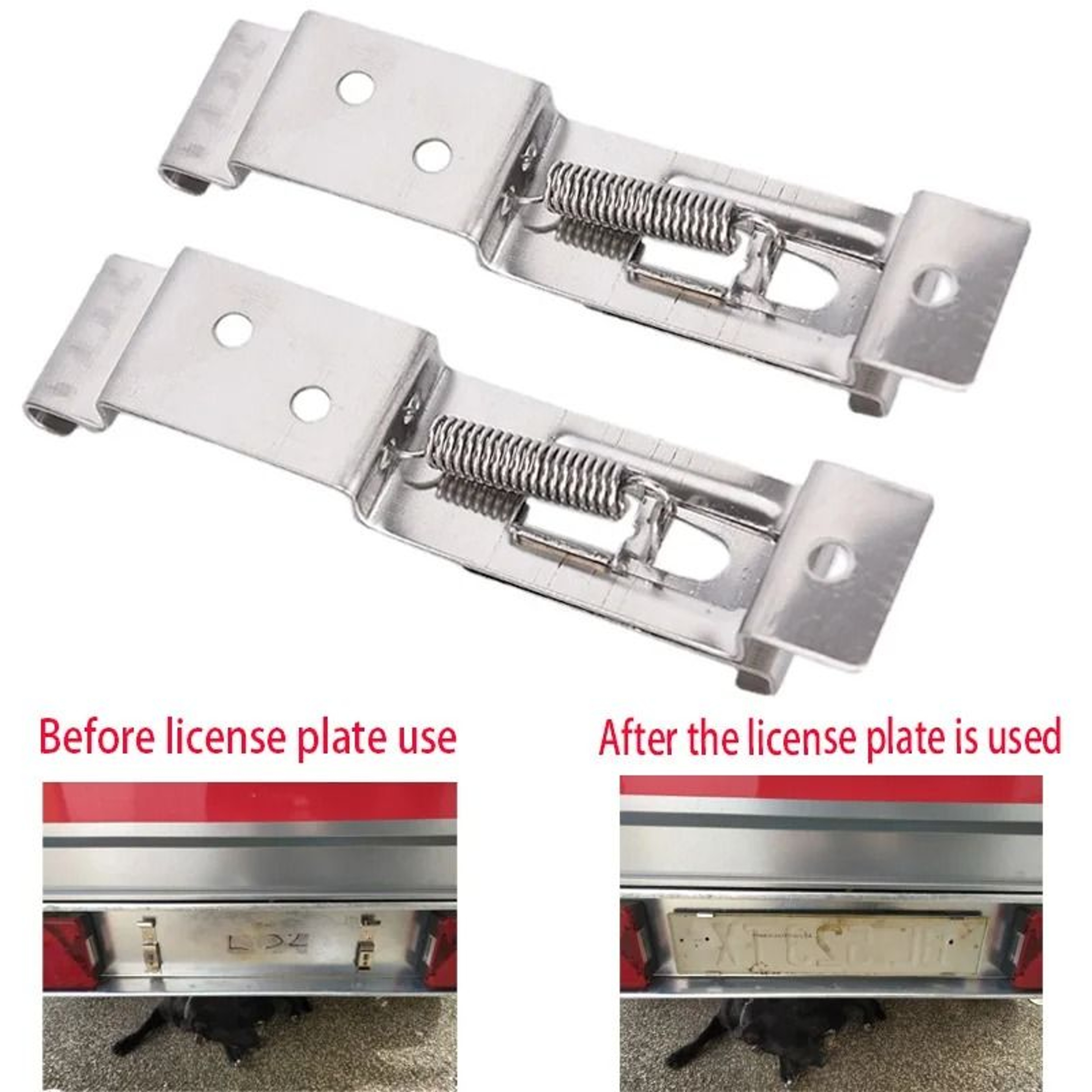 2 Piece Stainless Steel License Plate Mounting Clips Spring Loaded Bracket Set 1