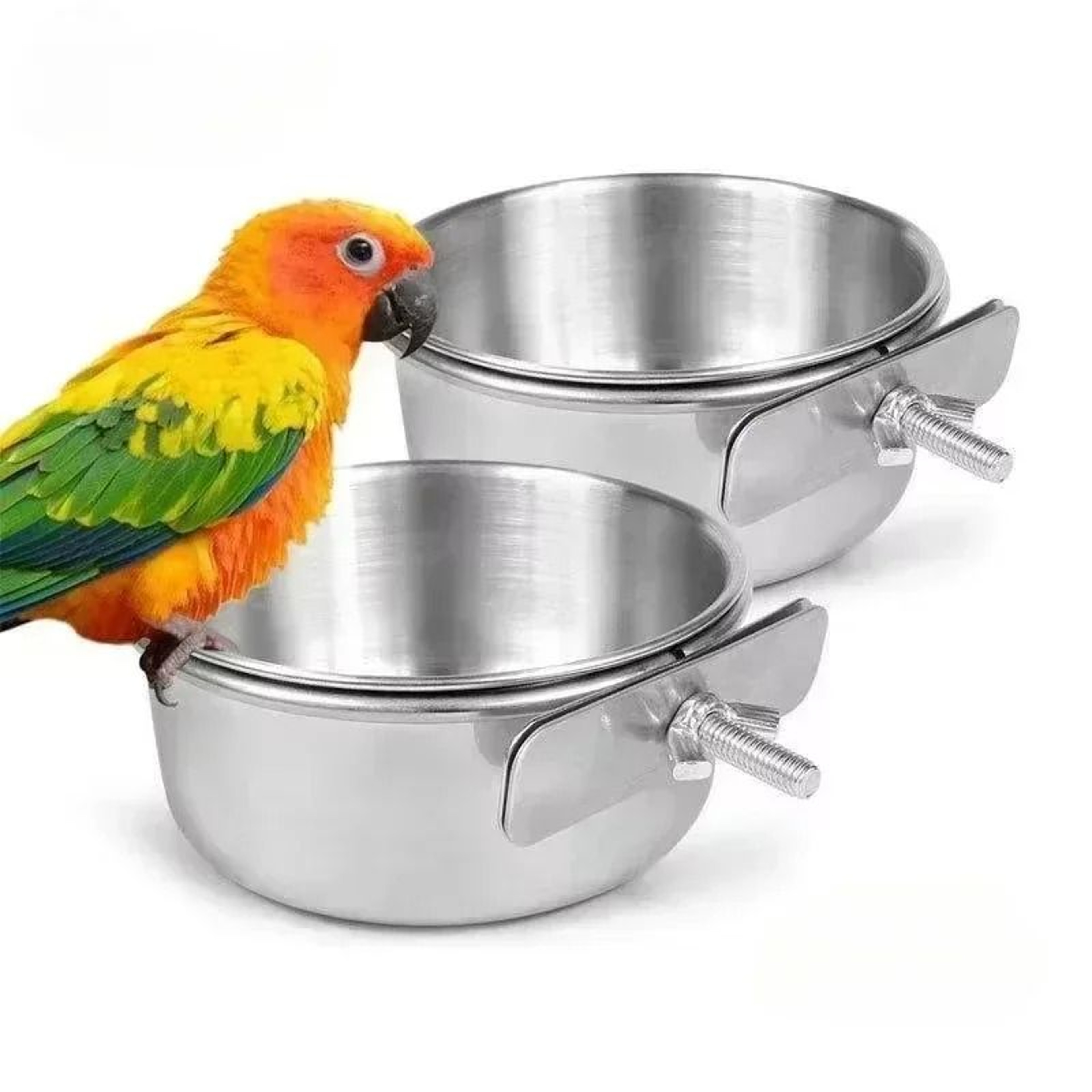 Clip On Stainless Steel Pet Food  Water Bowl For Rabbit Bird Hamster  Small Animals 1